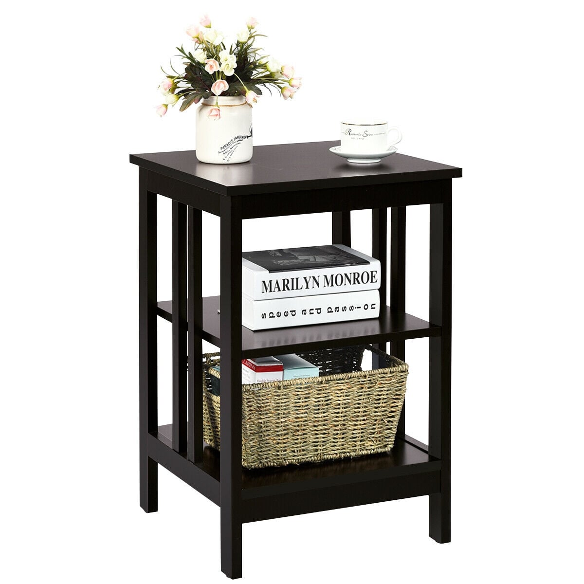 3-tier Side Table Nightstand with Stable Structure-Dark Brown-End & Side Tables-DECOROLALA