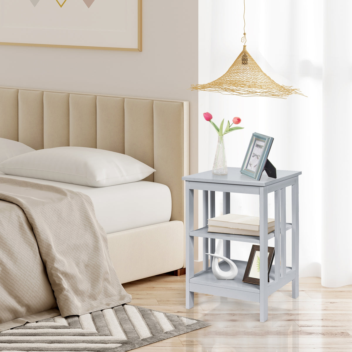 3-tier Side Table Nightstand with Stable Structure-Gray-End & Side Tables-DECOROLALA