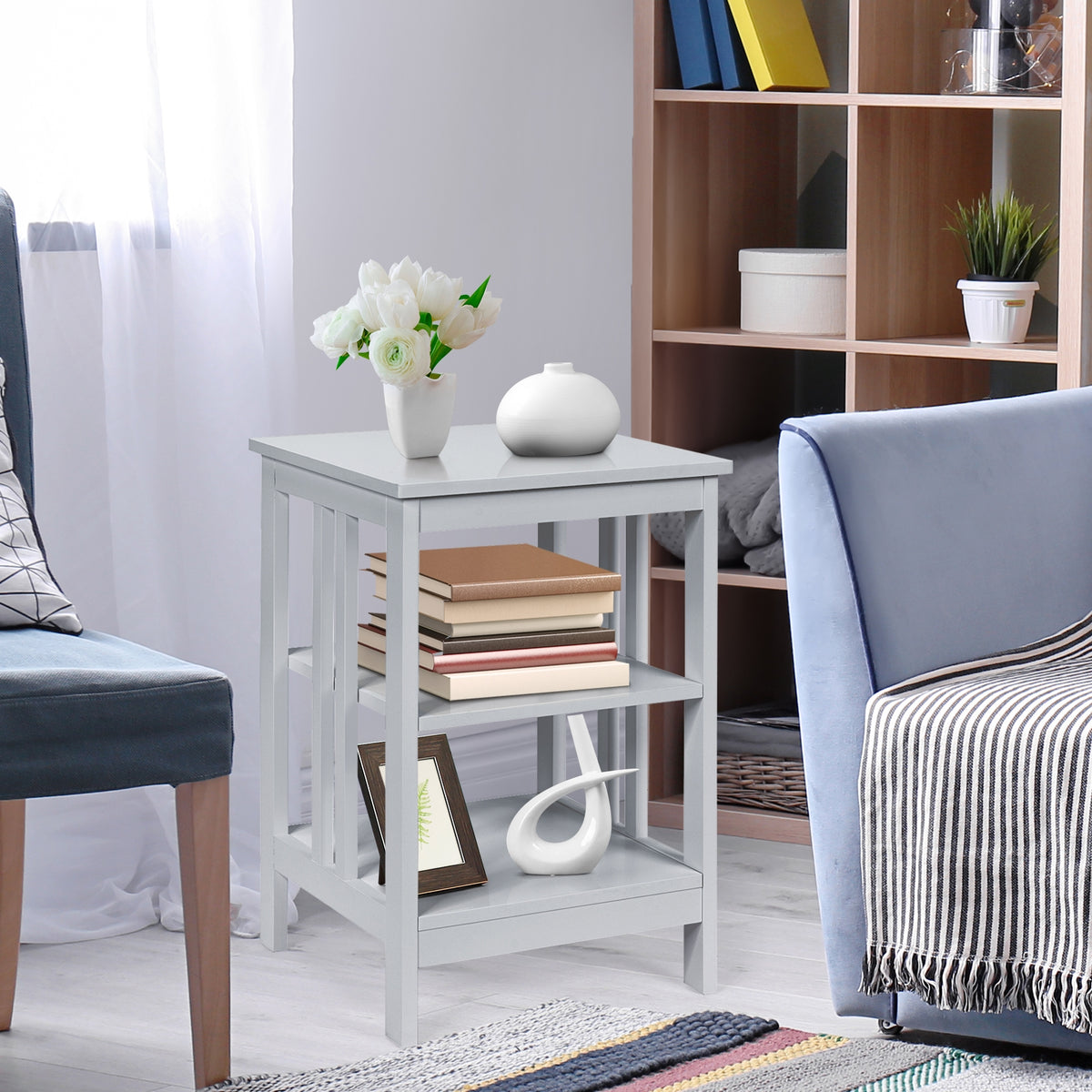 3-tier Side Table Nightstand with Stable Structure-Gray-End & Side Tables-DECOROLALA