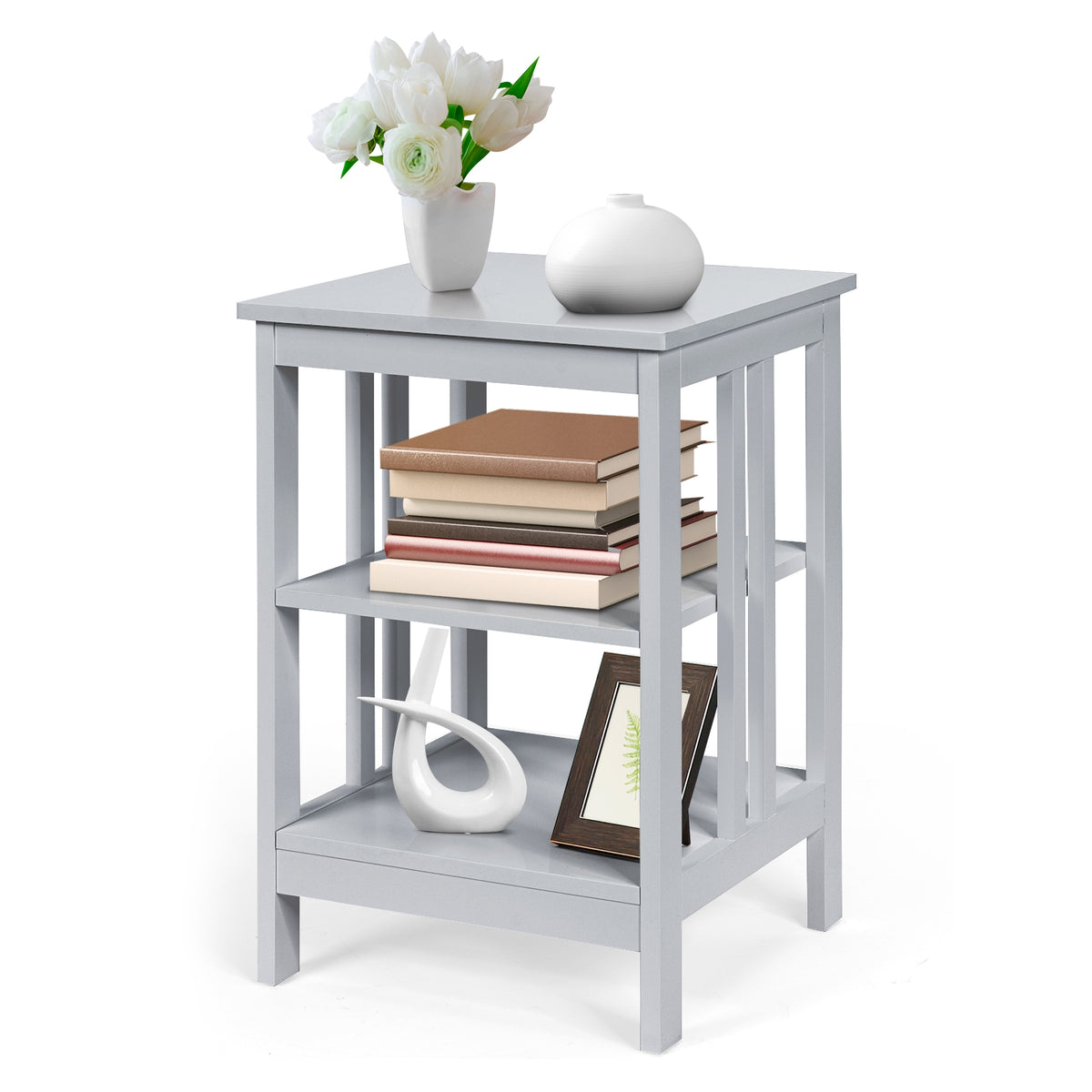 3-tier Side Table Nightstand with Stable Structure-Gray-End & Side Tables-DECOROLALA