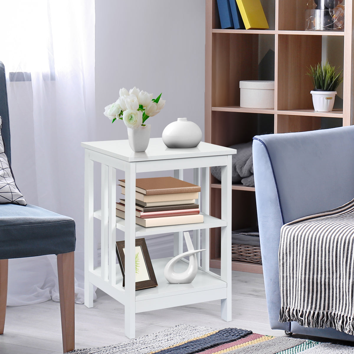 3-tier Side Table Nightstand with Stable Structure-White-End & Side Tables-DECOROLALA