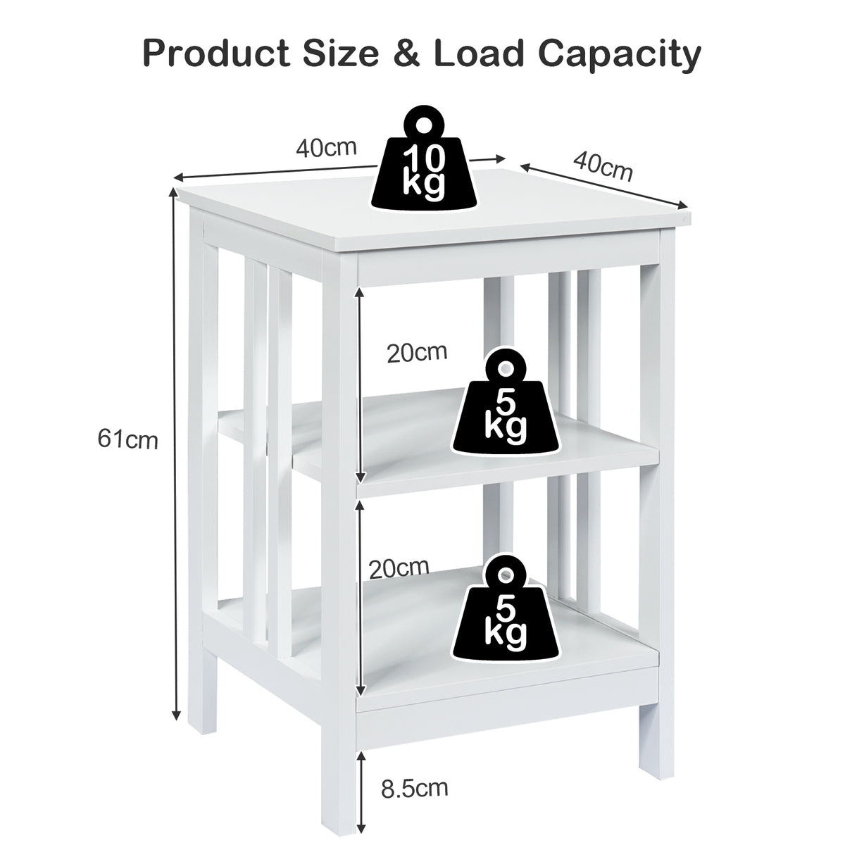 3-tier Side Table Nightstand with Stable Structure-White-End & Side Tables-DECOROLALA