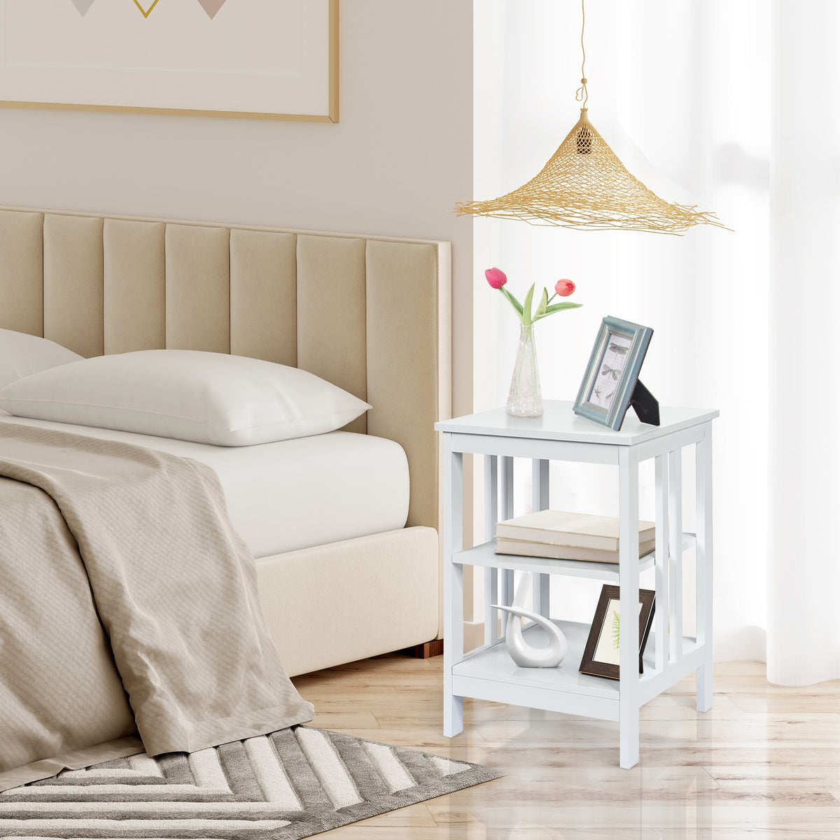 3-tier Side Table Nightstand with Stable Structure-White-End & Side Tables-DECOROLALA