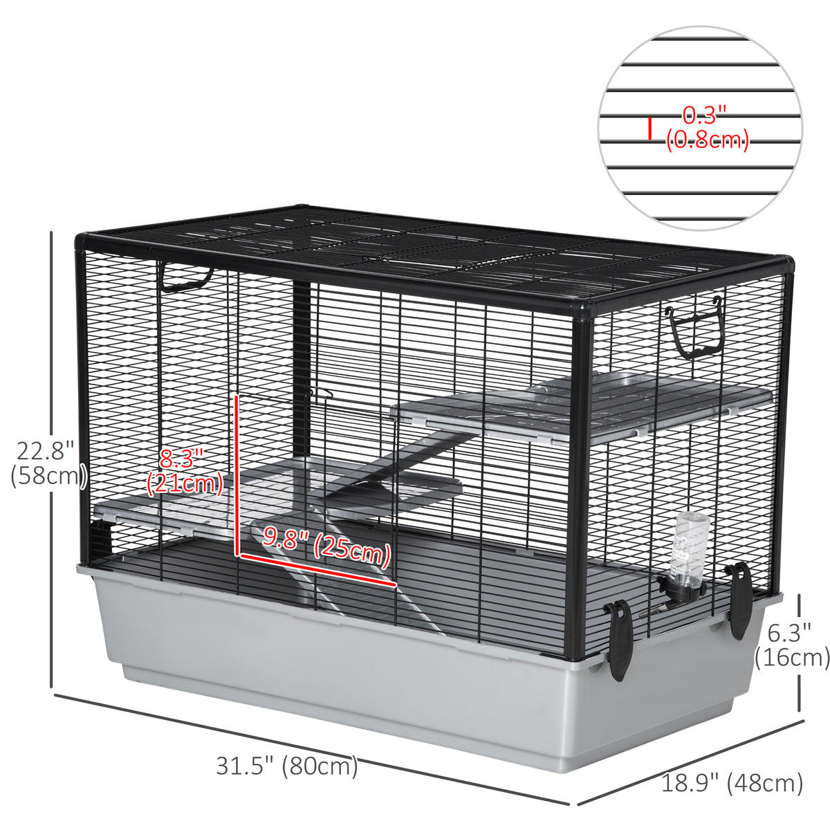 3-tier Small Animal Cage with Accessories - Grey 31.5"x19"x23"-Small Animals-DECOROLALA