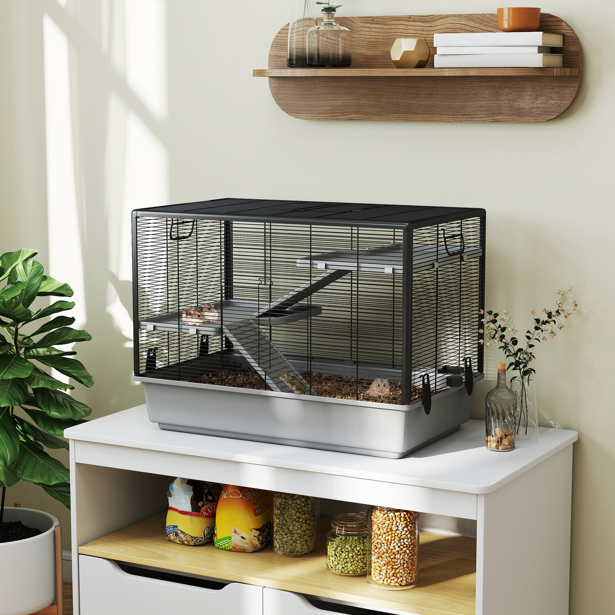 3-tier Small Animal Cage with Accessories - Grey 31.5"x19"x23"-Small Animals-DECOROLALA