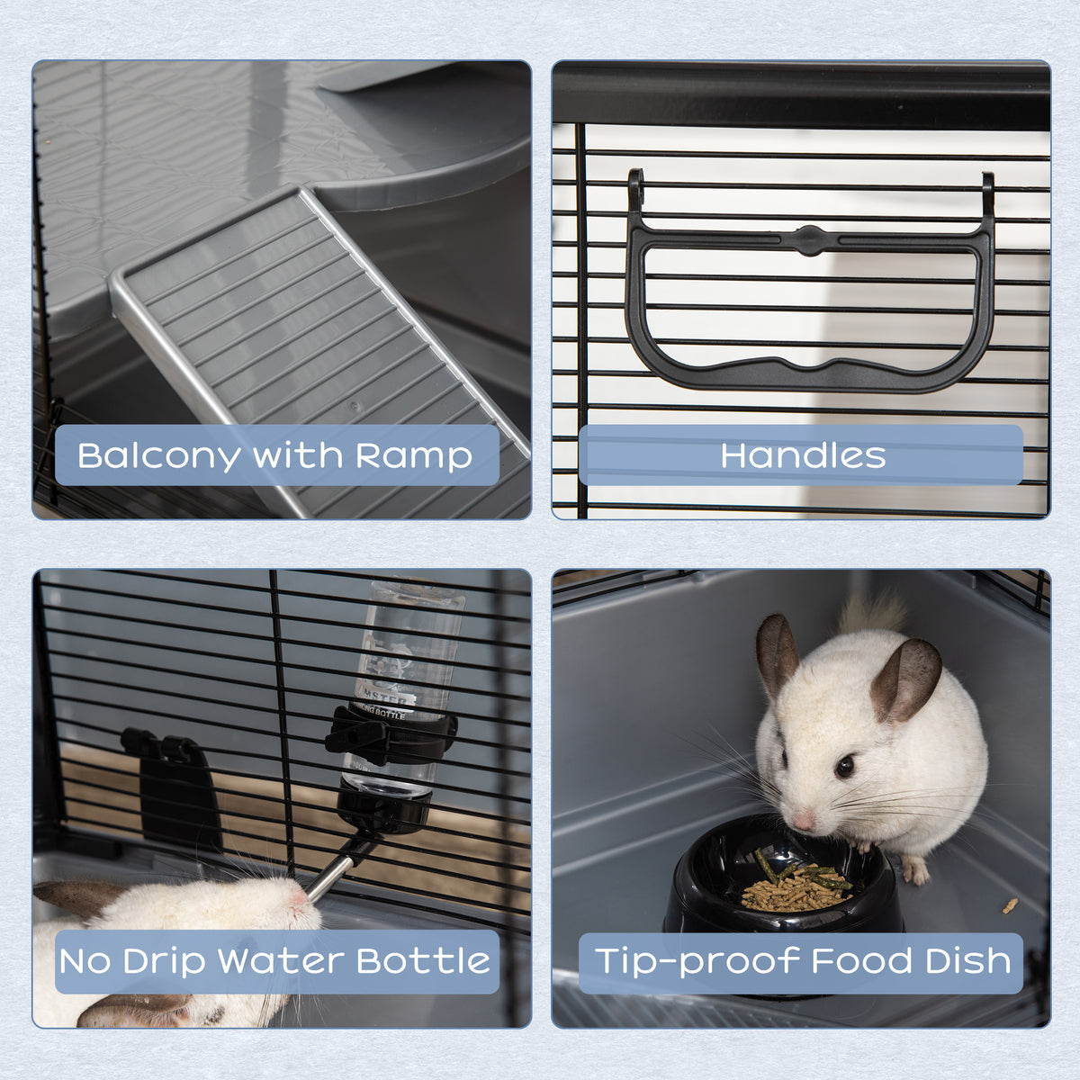 3-tier Small Animal Cage with Accessories - Grey 31.5"x19"x23"-Small Animals-DECOROLALA