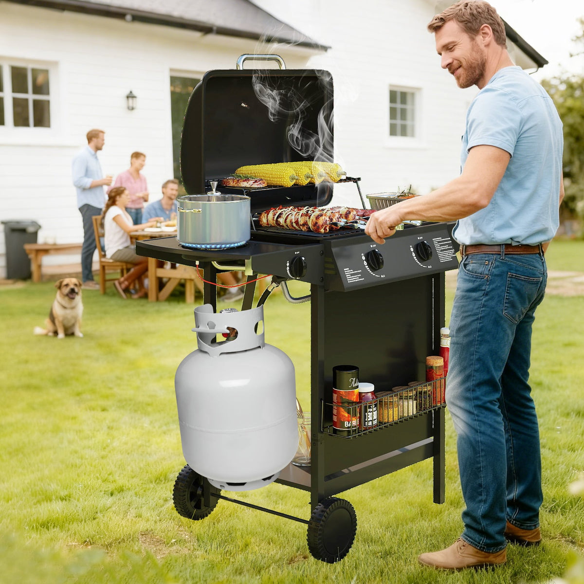 30 000 BTU Outdoor Burner Propane Gas Grill on Wheels-Black-Outdoor Grills-DECOROLALA