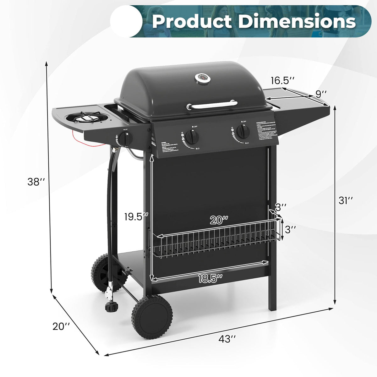 30 000 BTU Outdoor Burner Propane Gas Grill on Wheels-Black-Outdoor Grills-DECOROLALA