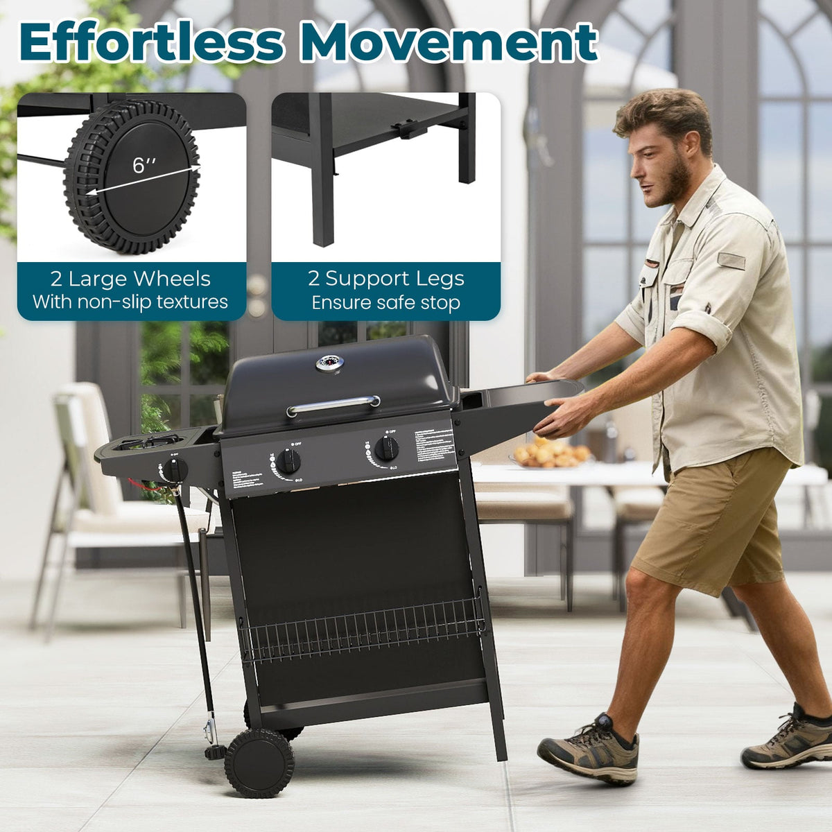 30 000 BTU Outdoor Burner Propane Gas Grill on Wheels-Black-Outdoor Grills-DECOROLALA