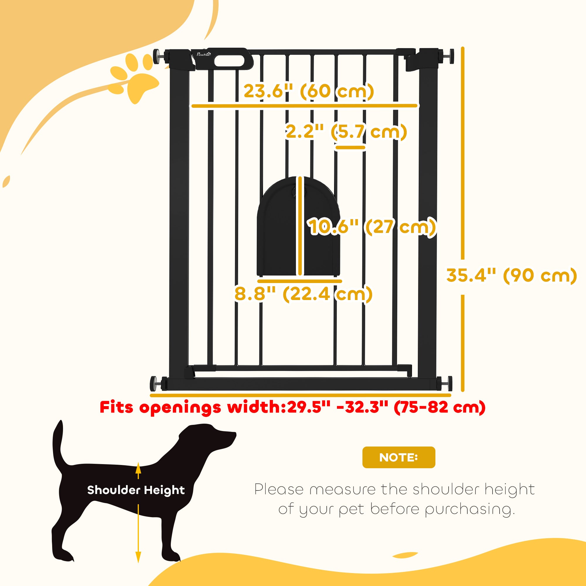 30"-32" Extra Wide Pet Gate Barrier with Small Door, 35"H Dog Gate with Safety Gate Barrier, Stair Pressure Fit, Black-Dogs-DECOROLALA