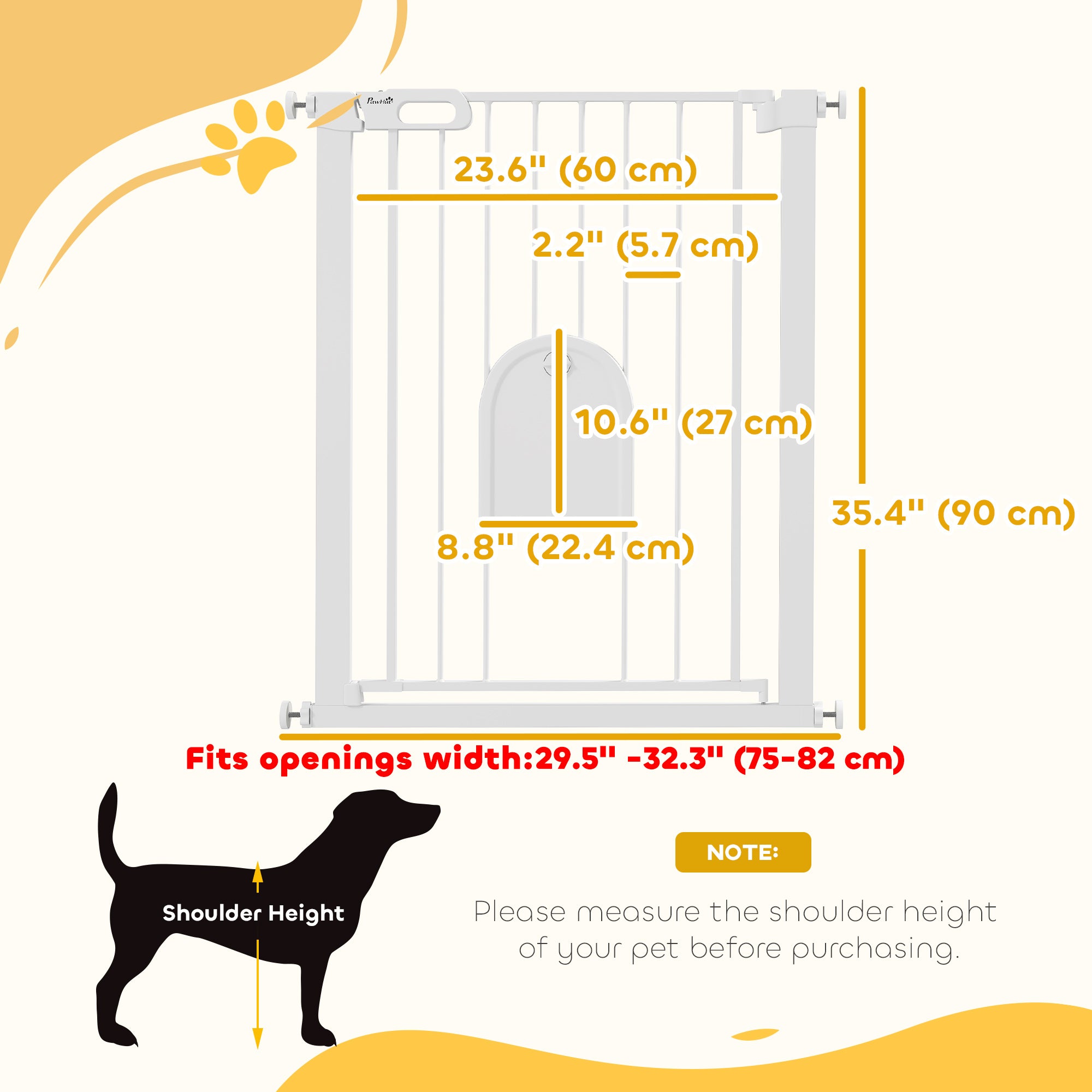 30"-32" Extra Wide Pet Gate Barrier with Small Door, 35"H Dog Gate with Safety Gate Barrier, Stair Pressure Fit, White-Dogs-DECOROLALA