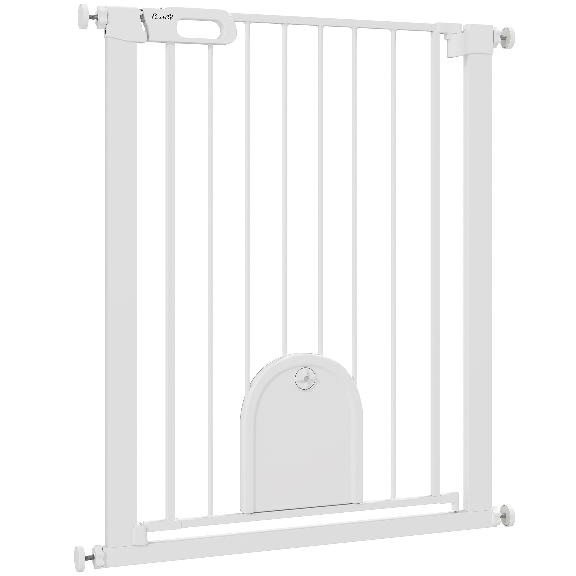 30"-32" Extra Wide Pet Gate Barrier with Small Door, 35"H Dog Gate with Safety Gate Barrier, Stair Pressure Fit, White-Dogs-DECOROLALA