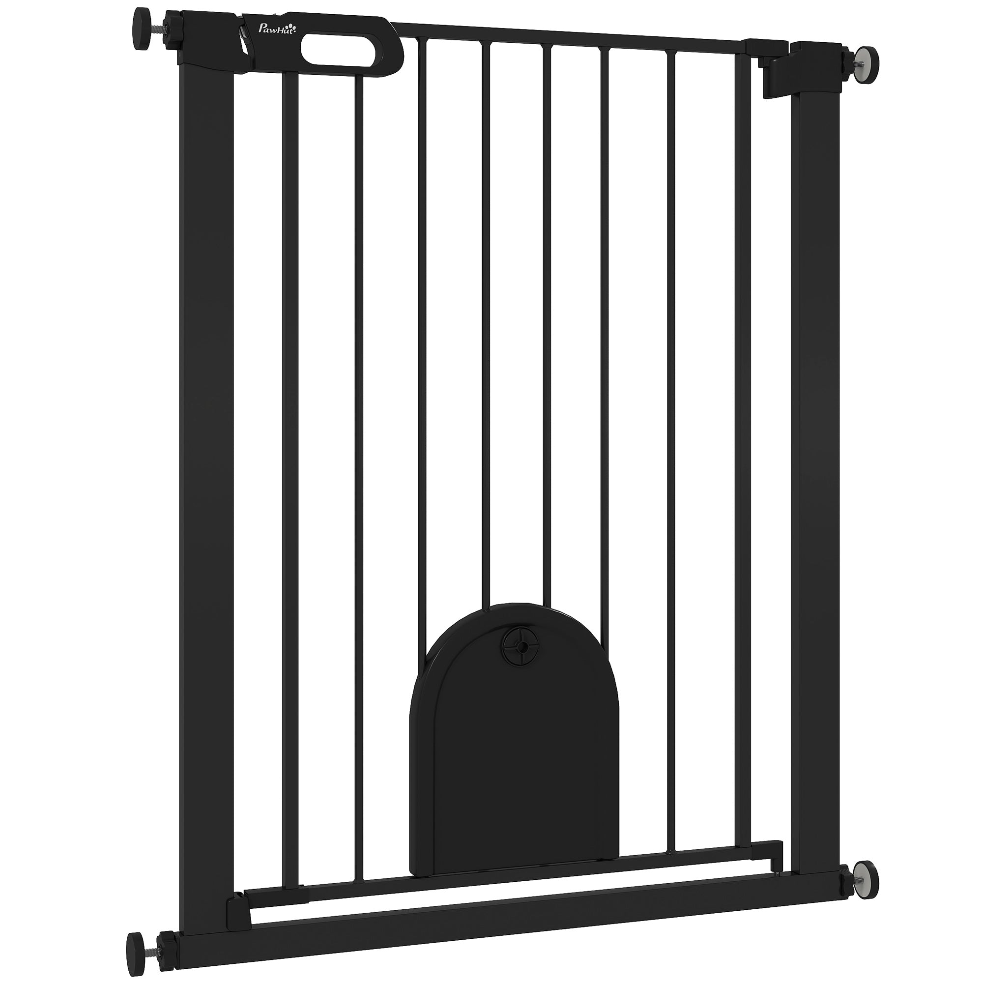 30"-32" Extra Wide Pet Gate with Small Door - 35"H Black Metal-Dogs-DECOROLALA