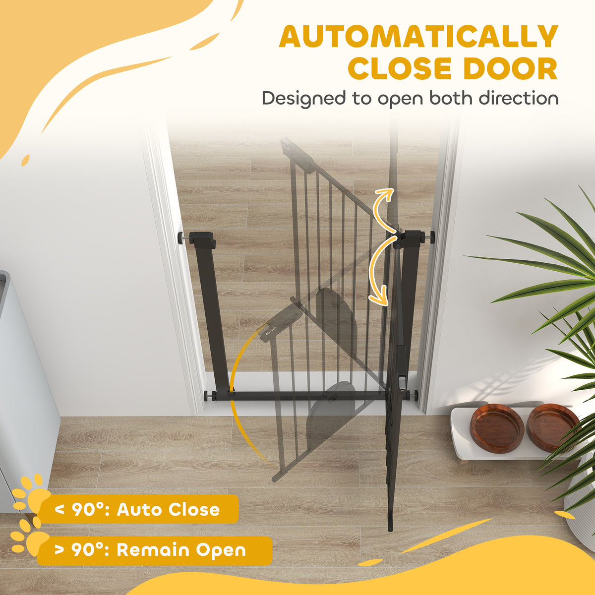 30"-32" Extra Wide Pet Gate with Small Door - 35"H Black Metal-Dogs-DECOROLALA
