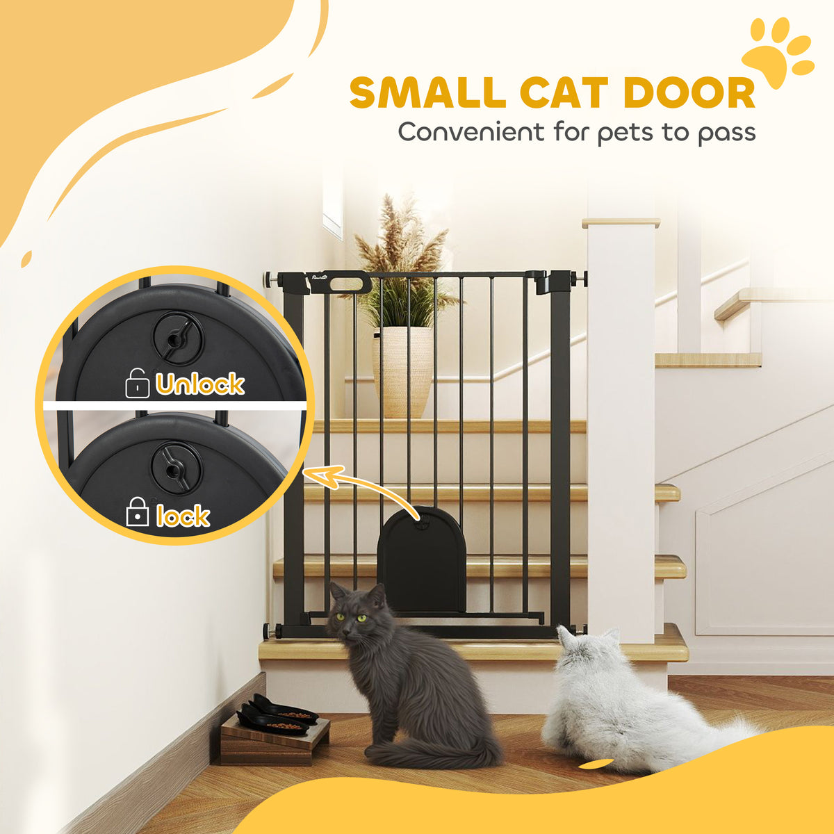 30"-32" Extra Wide Pet Gate with Small Door - 35"H Black Metal-Dogs-DECOROLALA