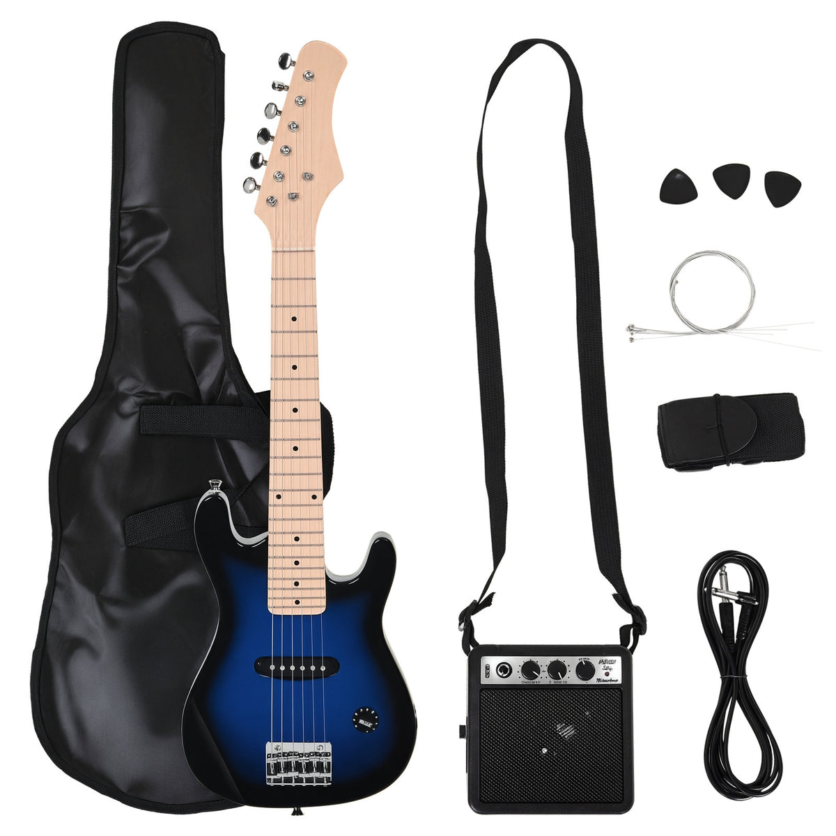 30 Inch Electric Guitar 3/4 Size Beginner Starter Kit with 5W Amplifier, Strap, Strings, Picks, Carrying Case, Blue-Toys & Games > Baby & Toddler Toys > Electronic Musical Pianos-DECOROLALA