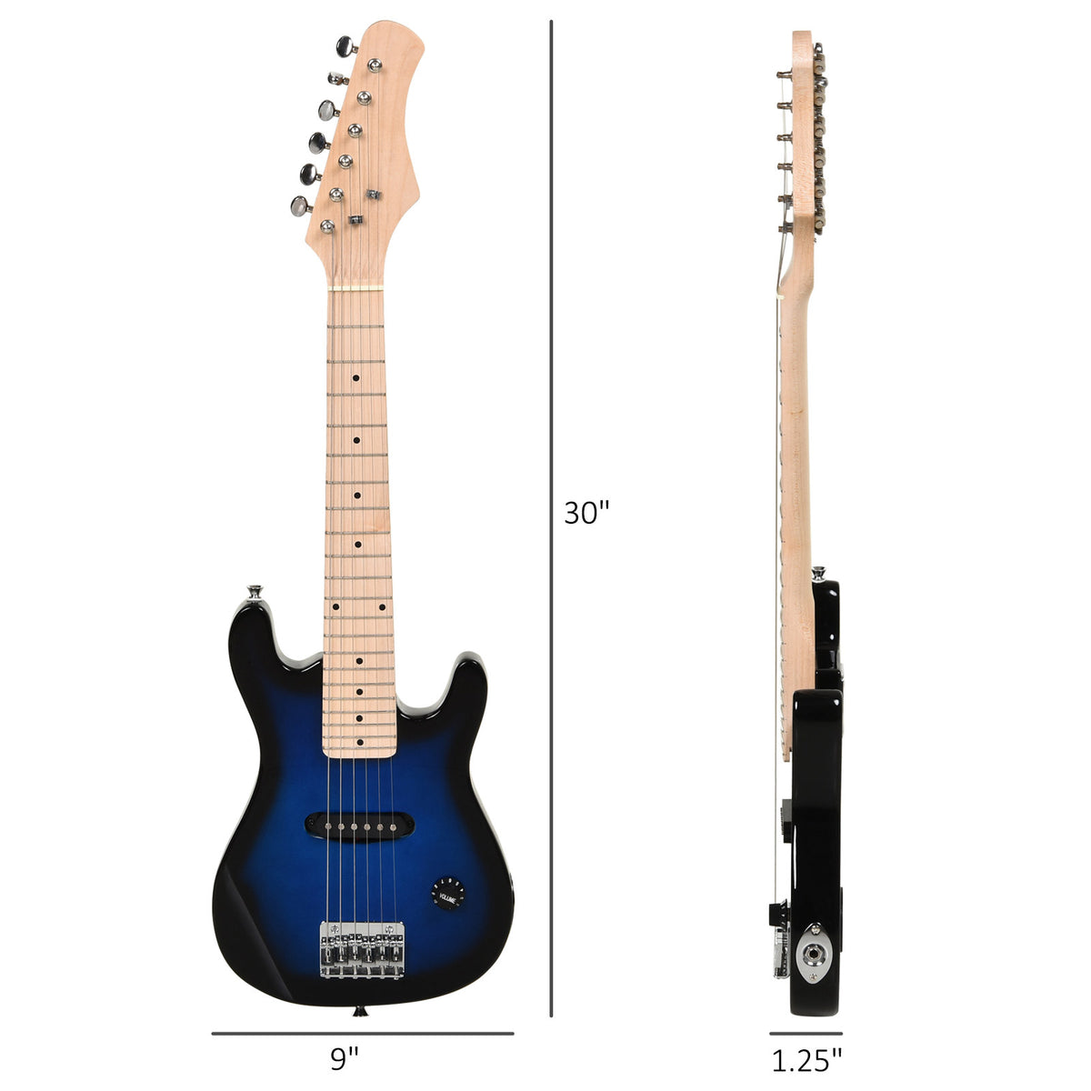 30 Inch Electric Guitar 3/4 Size Beginner Starter Kit with 5W Amplifier, Strap, Strings, Picks, Carrying Case, Blue-Toys & Games > Baby & Toddler Toys > Electronic Musical Pianos-DECOROLALA
