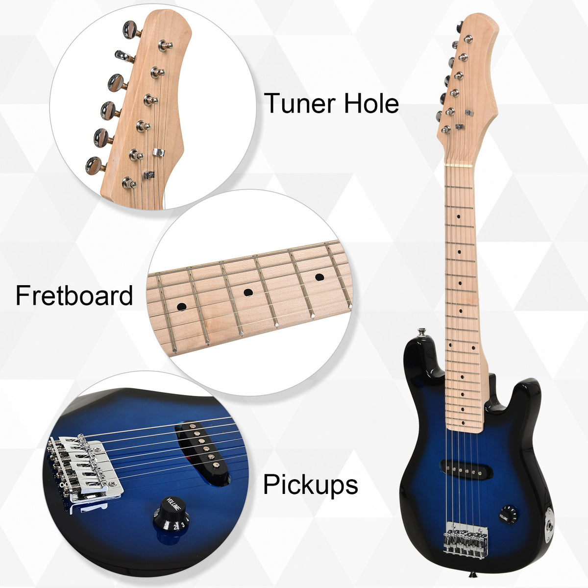 30 Inch Electric Guitar 3/4 Size Beginner Starter Kit with 5W Amplifier, Strap, Strings, Picks, Carrying Case, Blue-Toys & Games > Baby & Toddler Toys > Electronic Musical Pianos-DECOROLALA