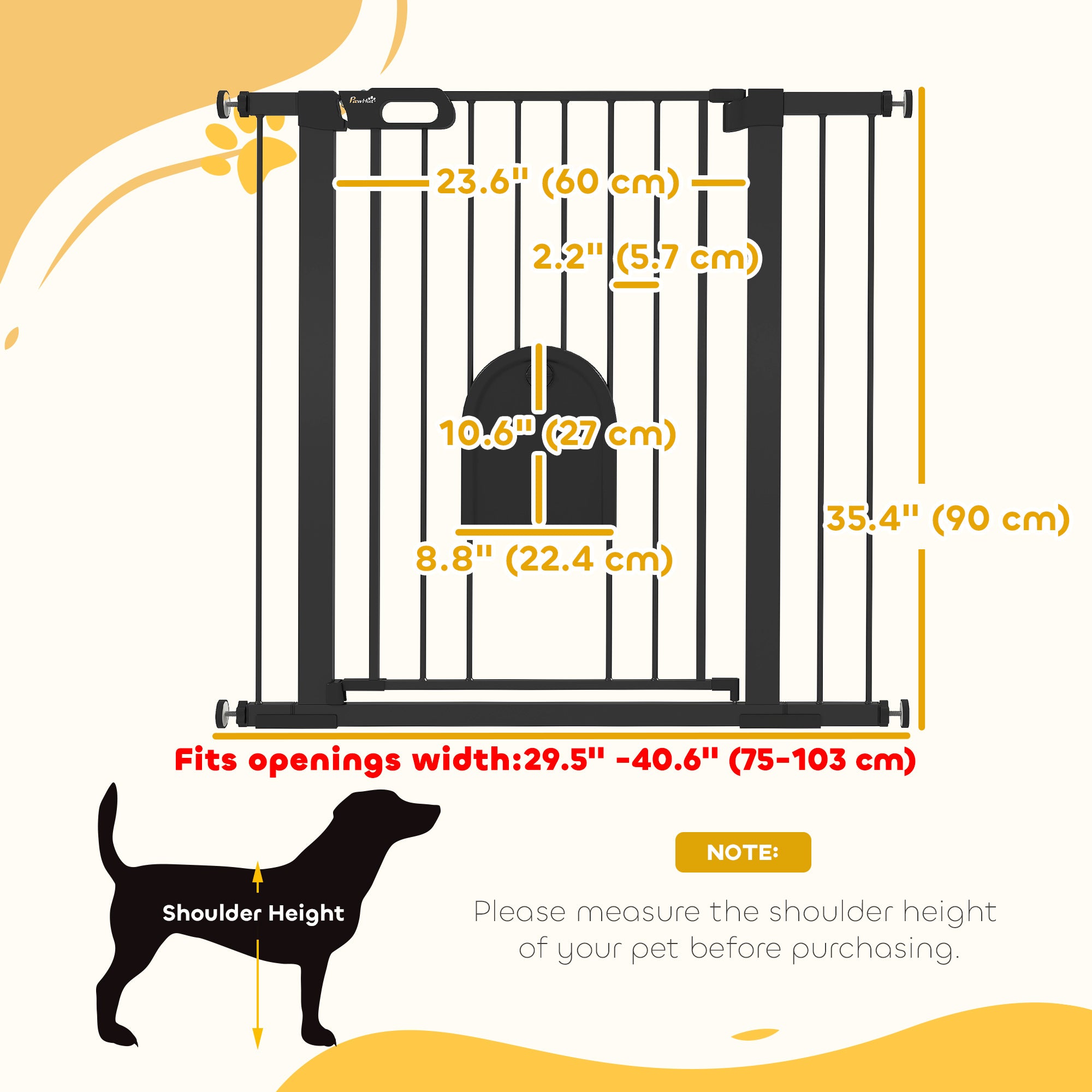 30"-41" Extra Wide Pet Gate Barrier with Small Door, 35"H Dog Gate with Safety Gate Barrier, Stair Pressure Fit, Black-Dogs-DECOROLALA