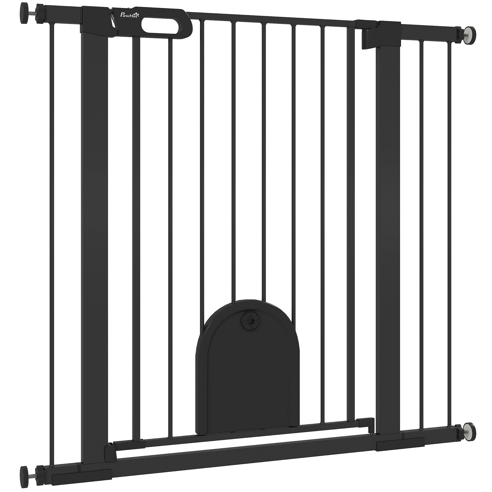30"-41" Extra Wide Pet Gate Barrier with Small Door, 35"H Dog Gate with Safety Gate Barrier, Stair Pressure Fit, Black-Dogs-DECOROLALA