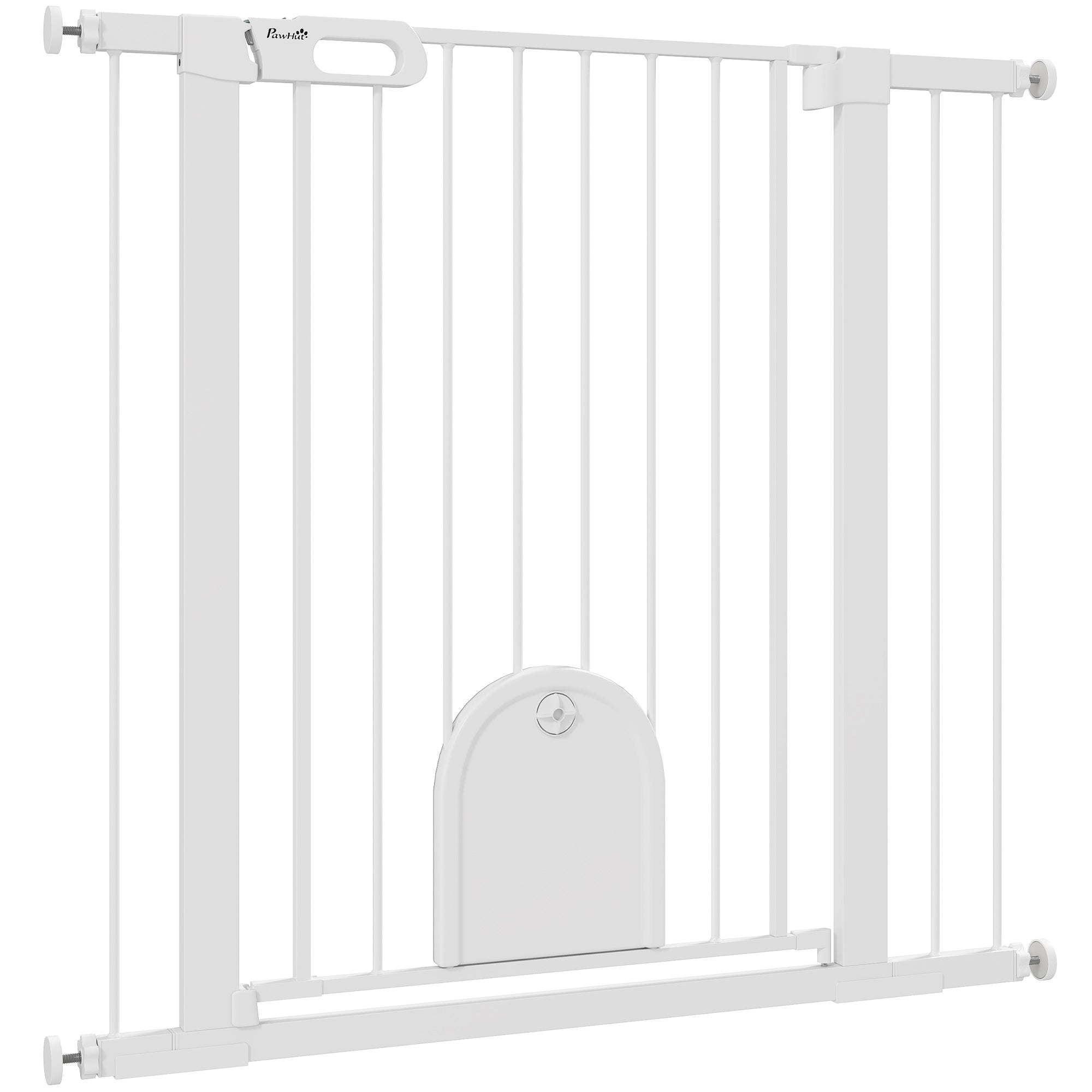 30"-41" Extra Wide Pet Gate Barrier with Small Door, 35"H Dog Gate with Safety Gate Barrier, Stair Pressure Fit, White-Dogs-DECOROLALA