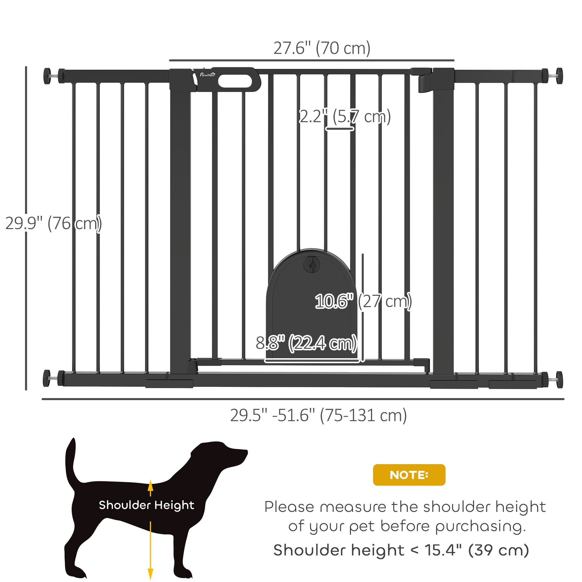 30"-52" Extra Wide Pet Gate Barrier with Small Door, 30"H Dog Gate with Safety Gate Barrier, Stair Pressure Fit, Black-Dogs-DECOROLALA
