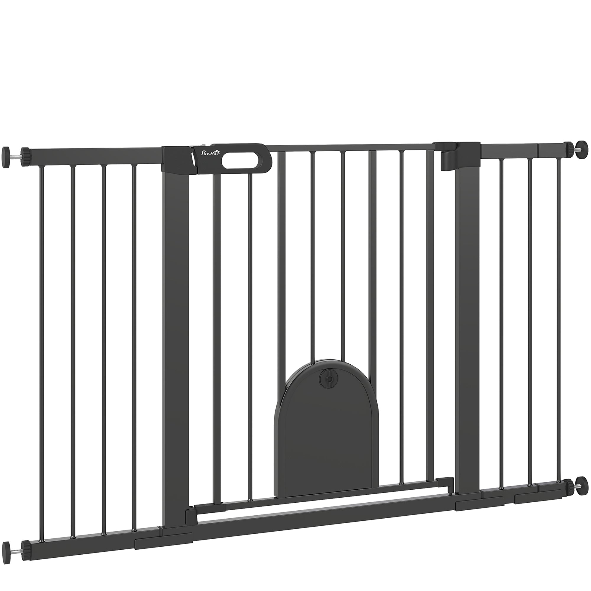 30"-52" Extra Wide Pet Gate Barrier with Small Door, 30"H Dog Gate with Safety Gate Barrier, Stair Pressure Fit, Black-Dogs-DECOROLALA