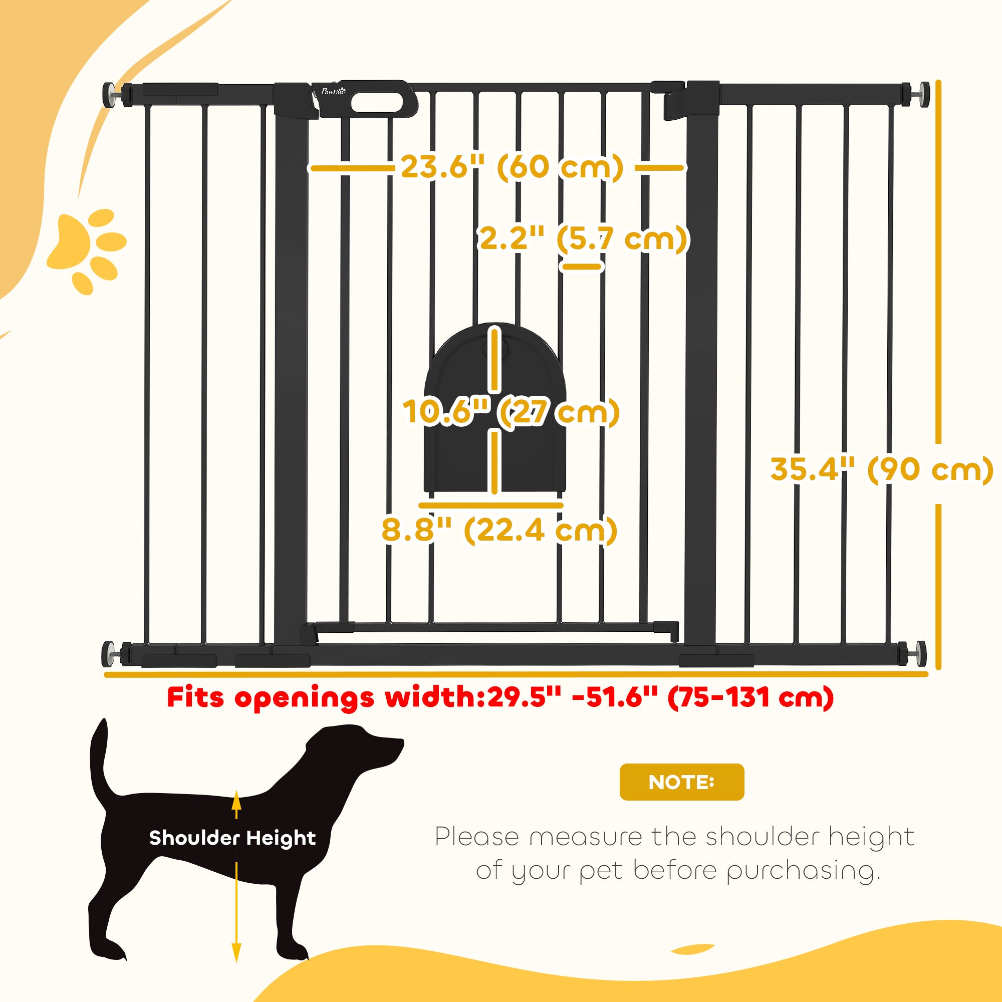 30"-52" Extra Wide Pet Gate Barrier with Small Door, 35"H Dog Gate with Safety Gate Barrier, Stair Pressure Fit, Black-Dogs-DECOROLALA