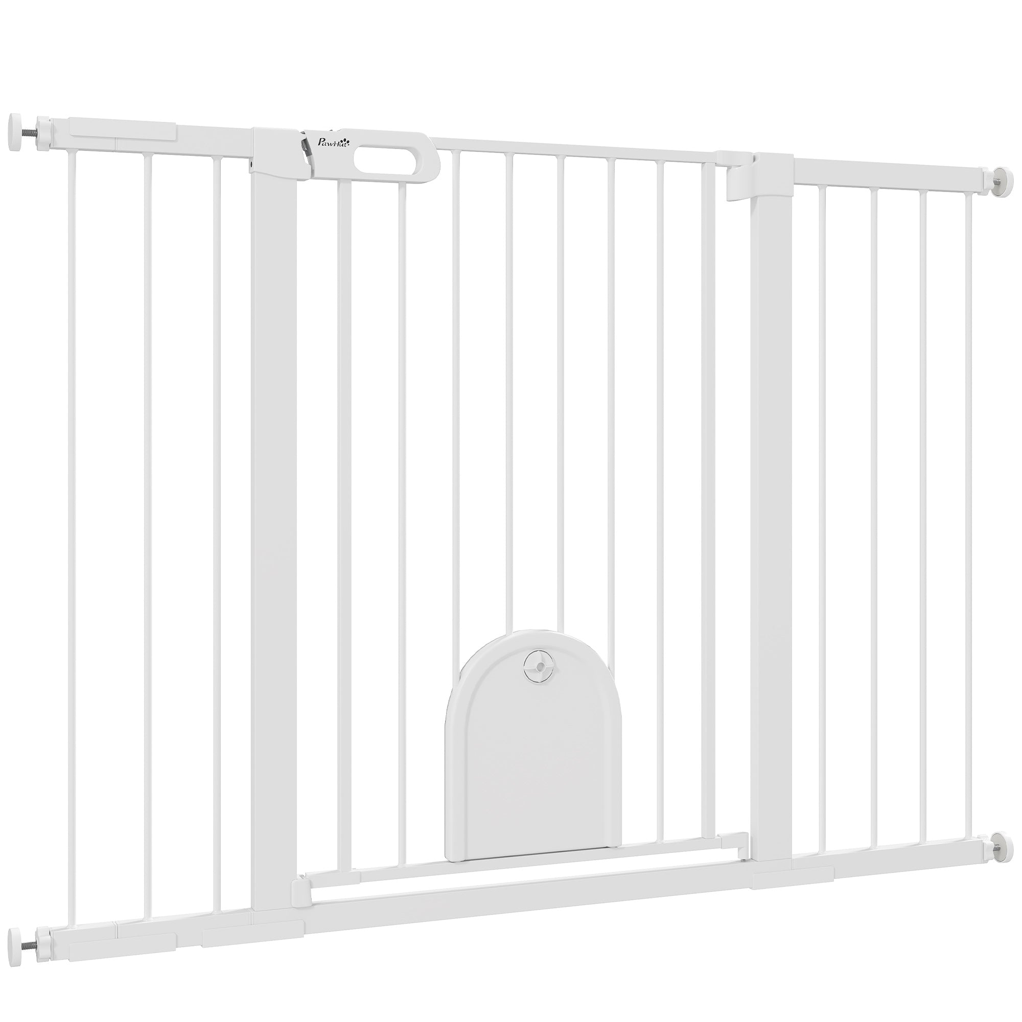 30"-52" Extra Wide Pet Gate Barrier with Small Door, 35"H Dog Gate with Safety Gate Barrier, Stair Pressure Fit, Black-Dogs-DECOROLALA