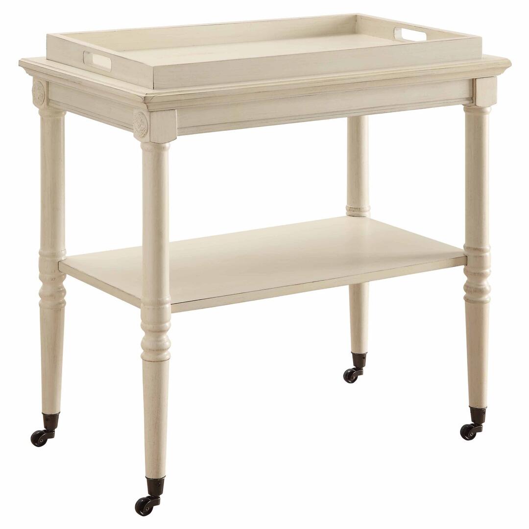 30" Antiqued White Wood Rolling Bar Cart-Bar Cart-DECOROLALA