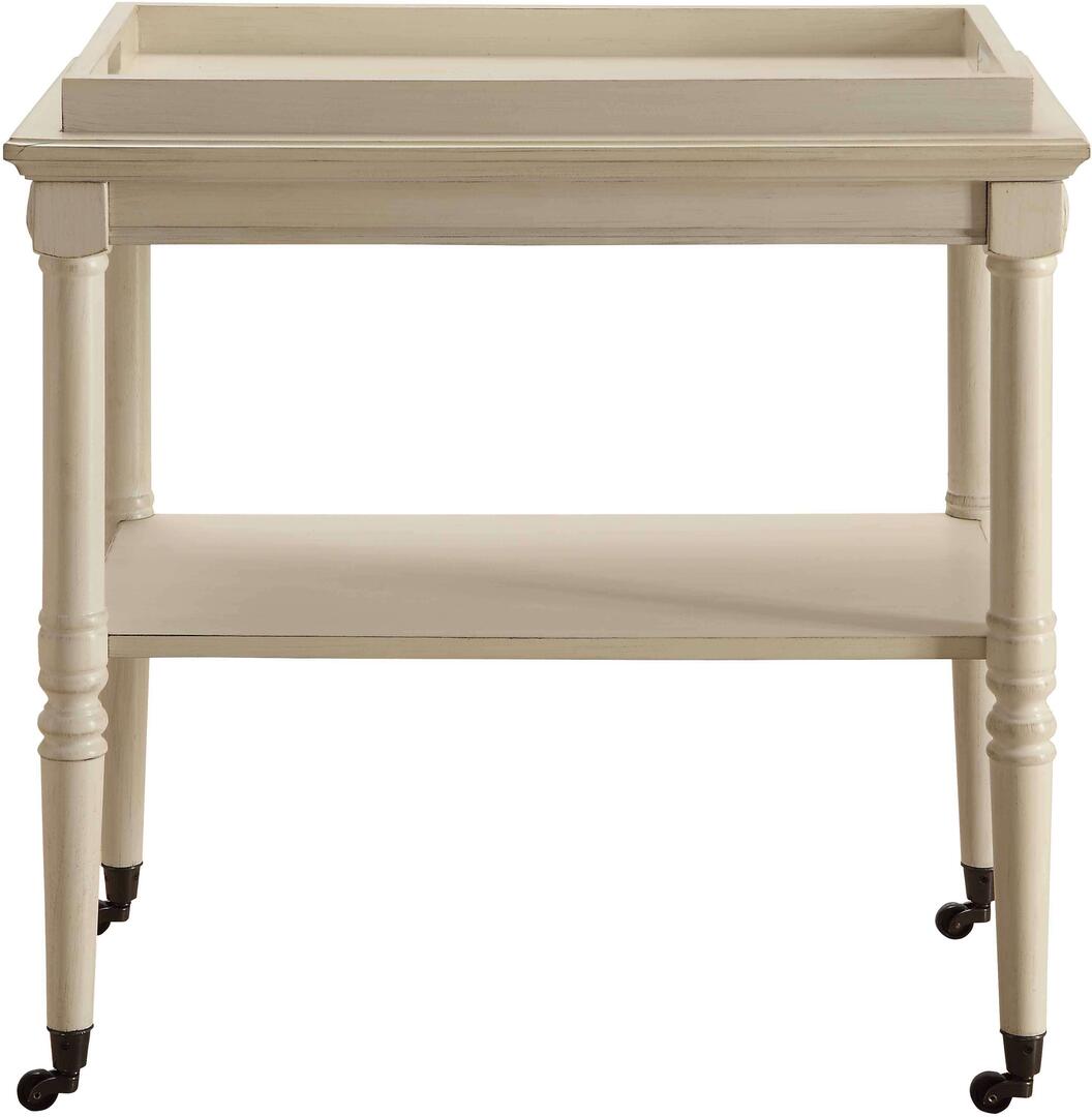 30" Antiqued White Wood Rolling Bar Cart-Bar Cart-DECOROLALA