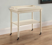 30" Antiqued White Wood Rolling Bar Cart-Bar Cart-DECOROLALA