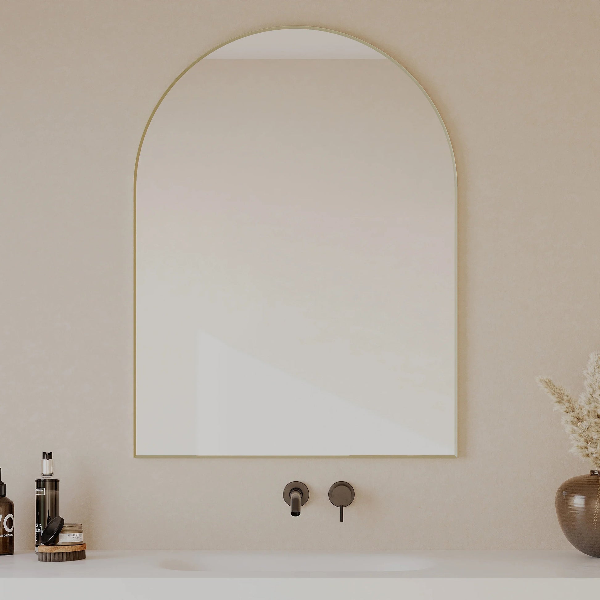 30" Arched Aluminum Frame Bathroom Mirror in Brushed Gold-Migration_Mirrors-DECOROLALA