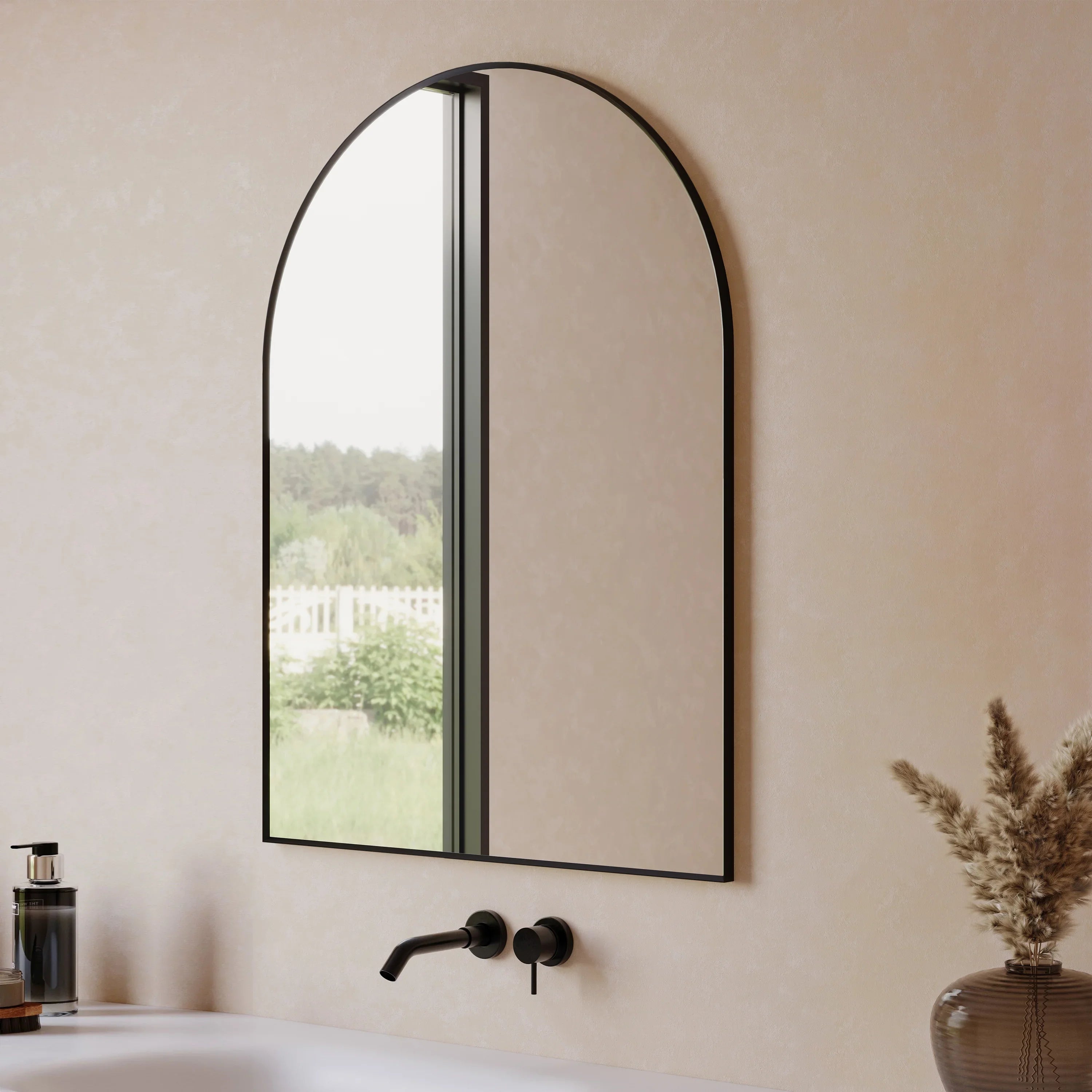 30" Arched Matte Black Aluminum Frame Bathroom Mirror-Migration_Mirrors-DECOROLALA