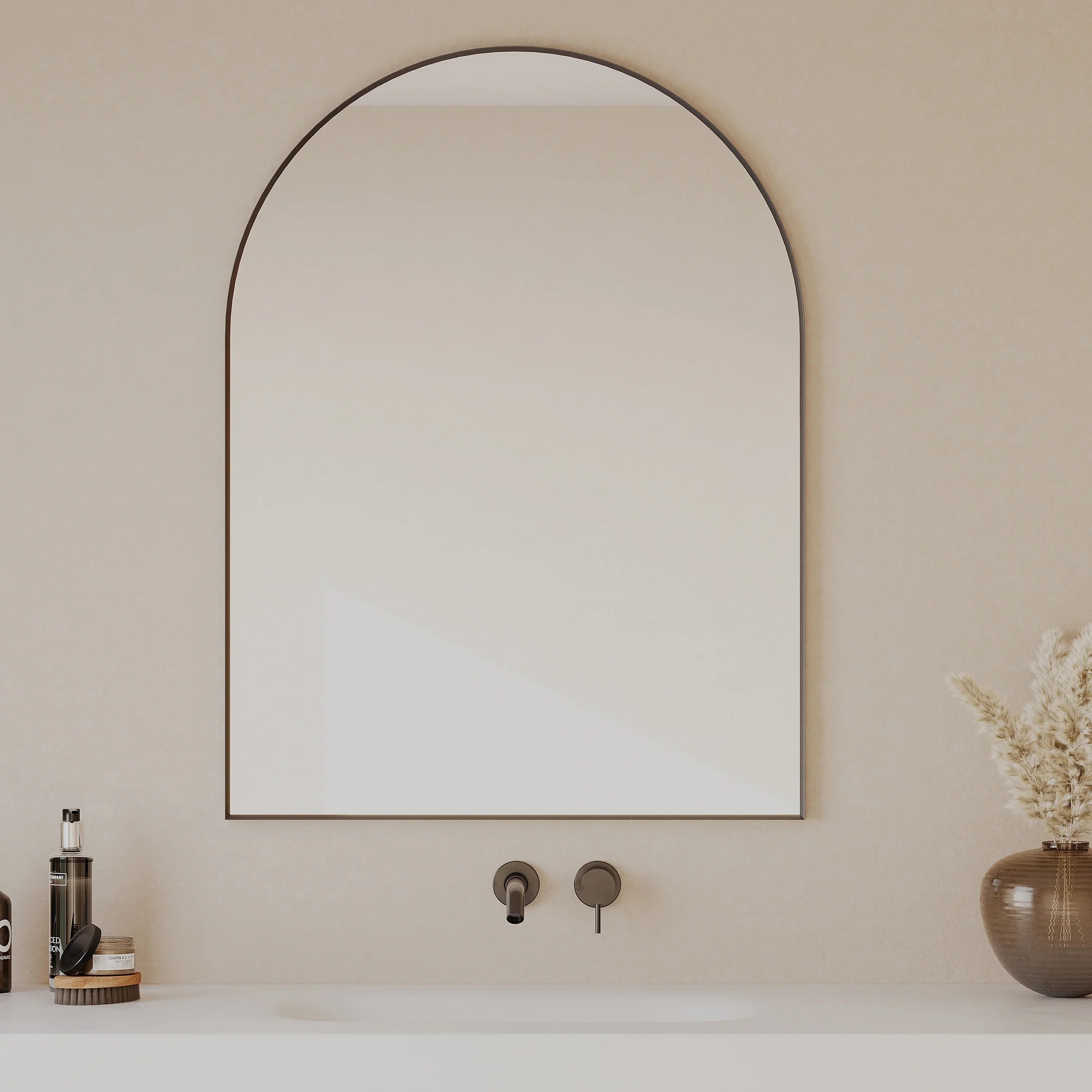 30" Arched Matte Black Aluminum Frame Bathroom Mirror-Migration_Mirrors-DECOROLALA
