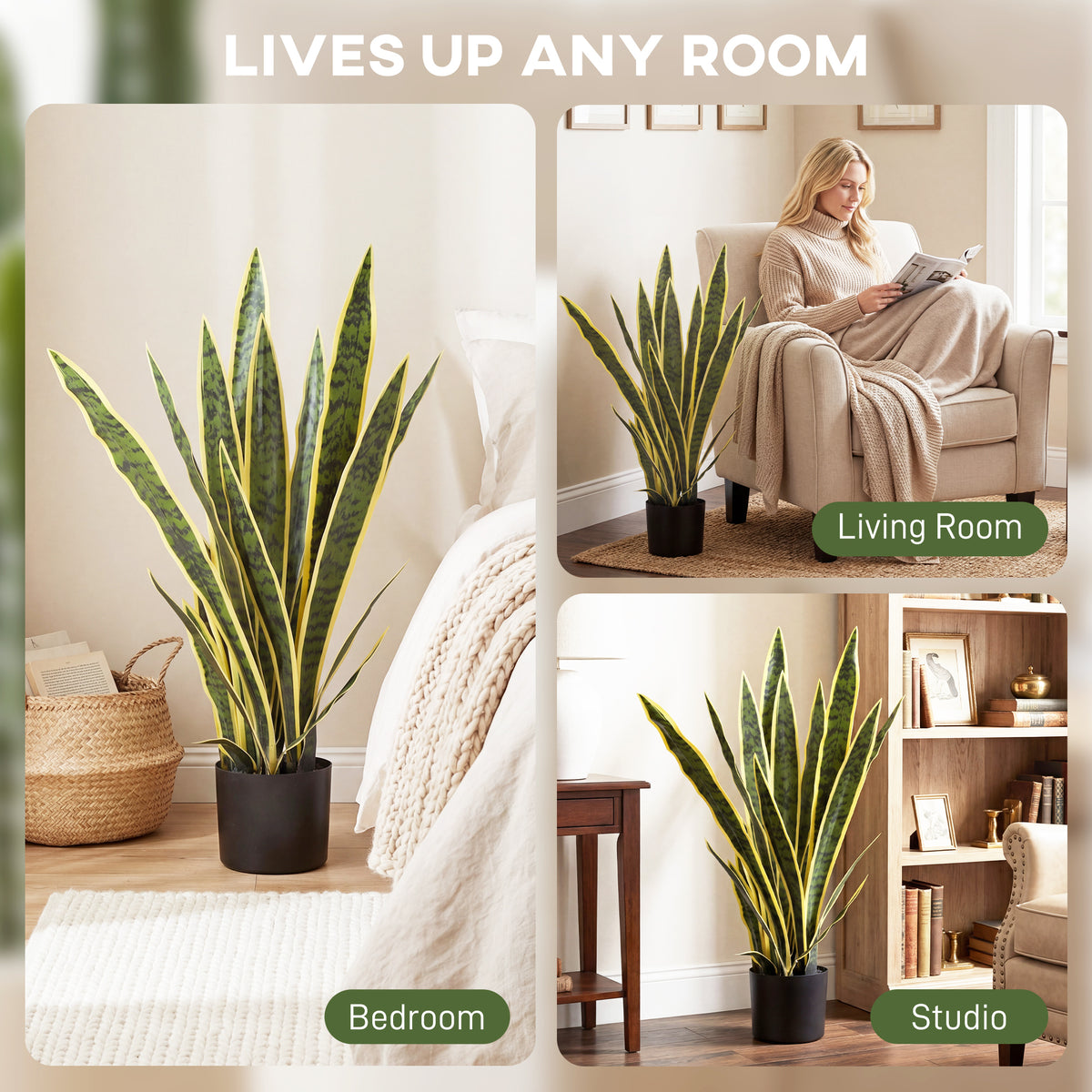 30" Artificial Snake Plant with 21 Leaves in Pot, Decorative Fake Plant for Home, Office, and Living Room, Green-Artificial Trees-DECOROLALA