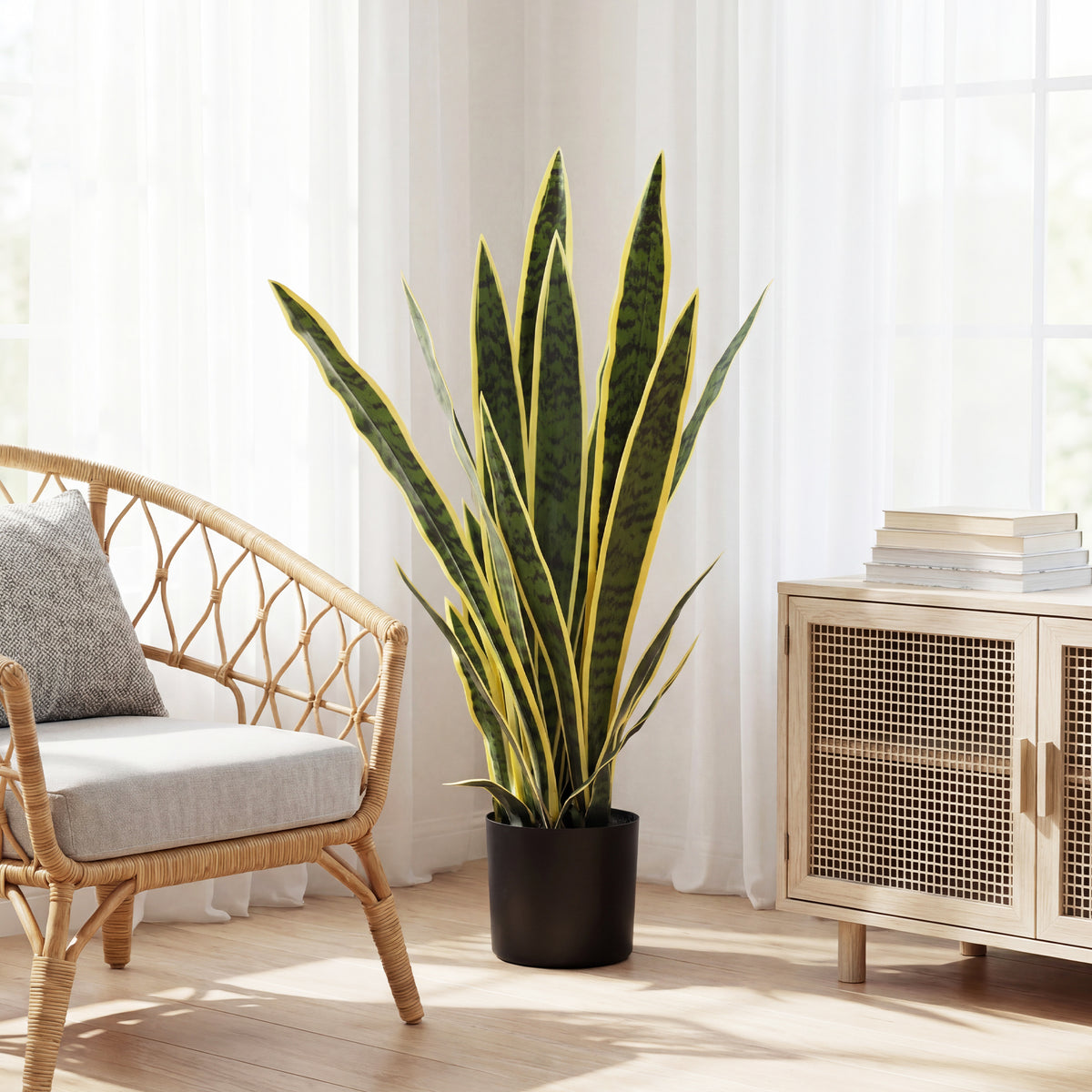 30" Artificial Snake Plant with 21 Leaves in Pot, Decorative Fake Plant for Home, Office, and Living Room, Green-Artificial Trees-DECOROLALA