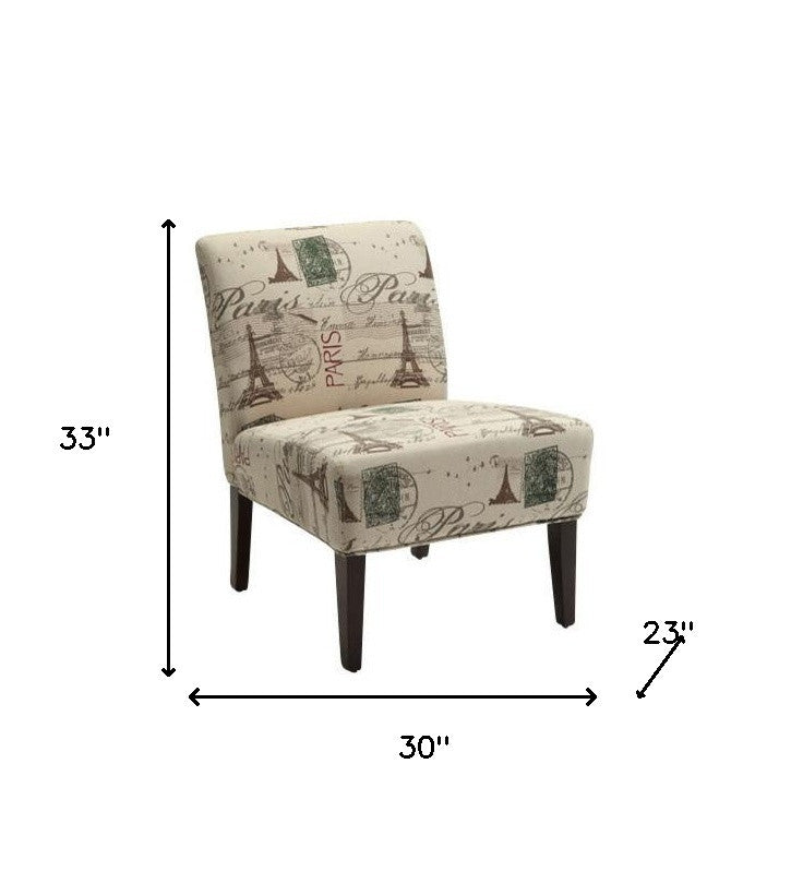 30" Beige and Brown Fabric Abstract Side Chair-Accent Chairs-DECOROLALA