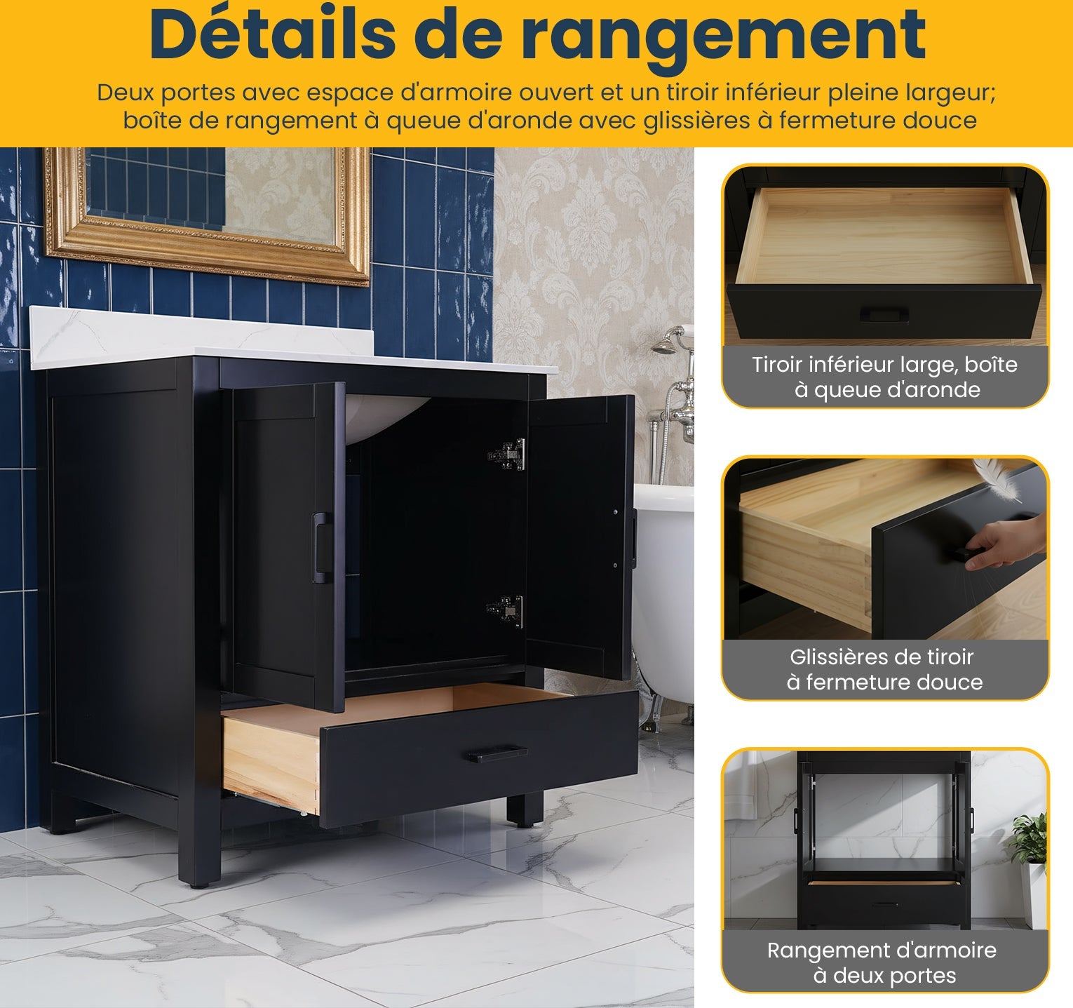 30" Black Freestanding Bathroom Vanity with Engineered Calcutta Marble Countertop-Migration_Bathroom Vanities-DECOROLALA