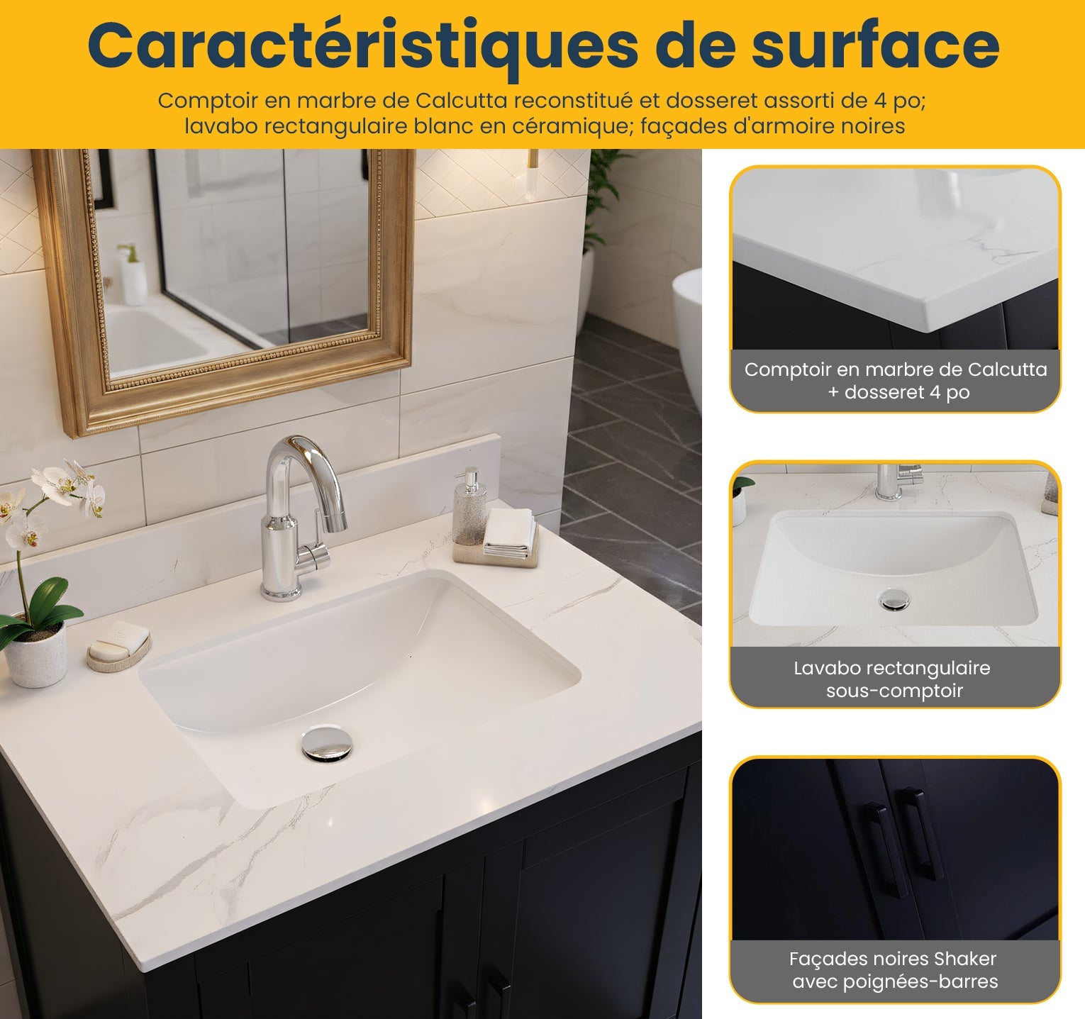 30" Black Freestanding Bathroom Vanity with Engineered Calcutta Marble Countertop-Migration_Bathroom Vanities-DECOROLALA