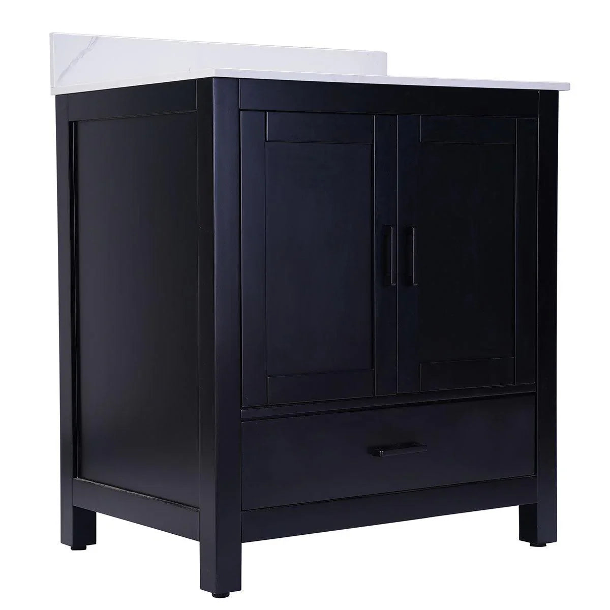 30" Black Freestanding Bathroom Vanity with Engineered Calcutta Marble Countertop-Migration_Bathroom Vanities-DECOROLALA