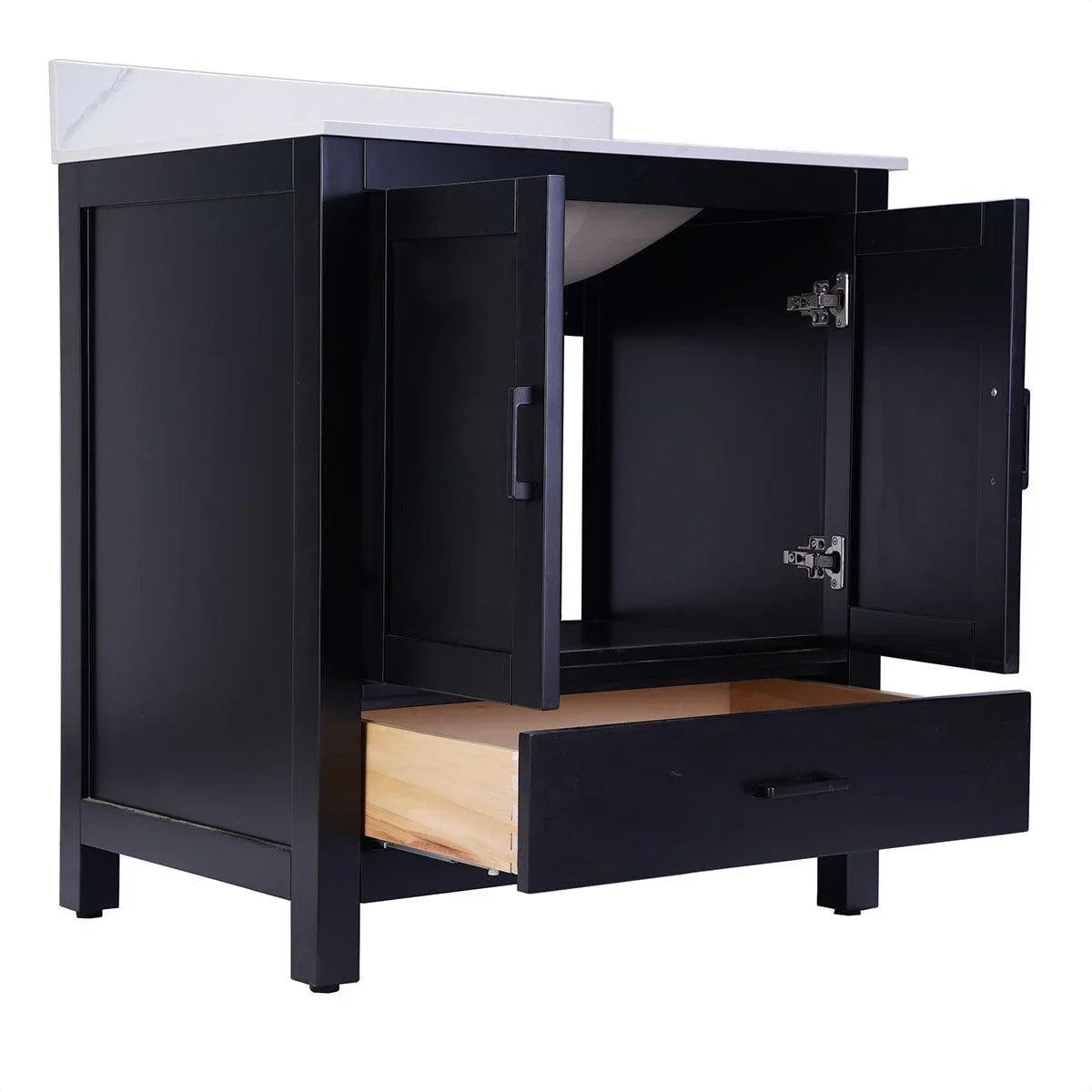 30" Black Freestanding Bathroom Vanity with Engineered Calcutta Marble Countertop-Migration_Bathroom Vanities-DECOROLALA