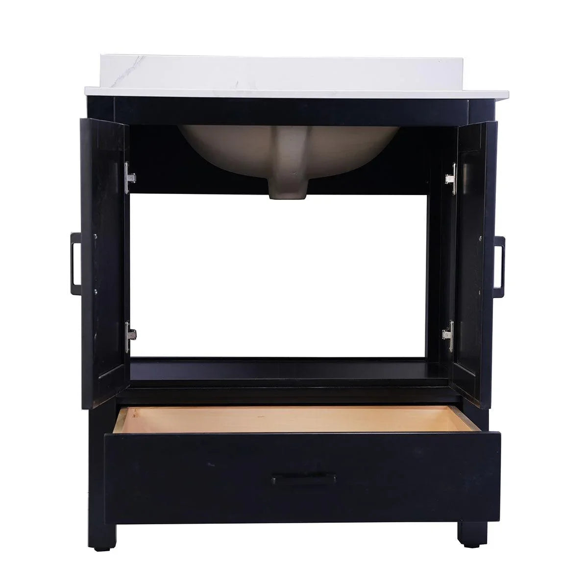 30" Black Freestanding Bathroom Vanity with Engineered Calcutta Marble Countertop-Migration_Bathroom Vanities-DECOROLALA