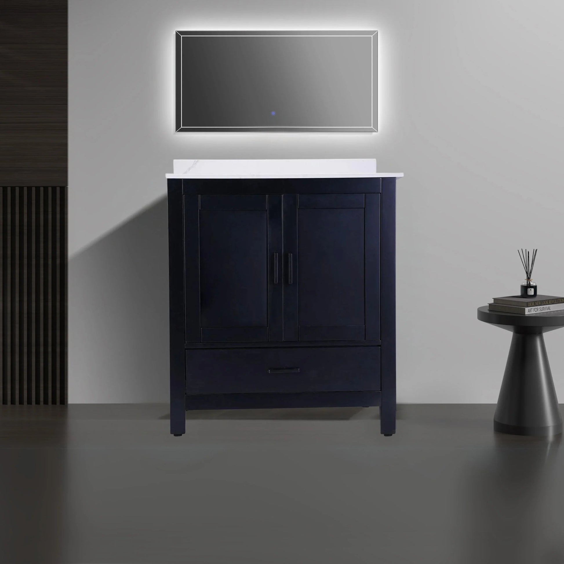 30" Black Freestanding Bathroom Vanity with Engineered Calcutta Marble Countertop-Migration_Bathroom Vanities-DECOROLALA