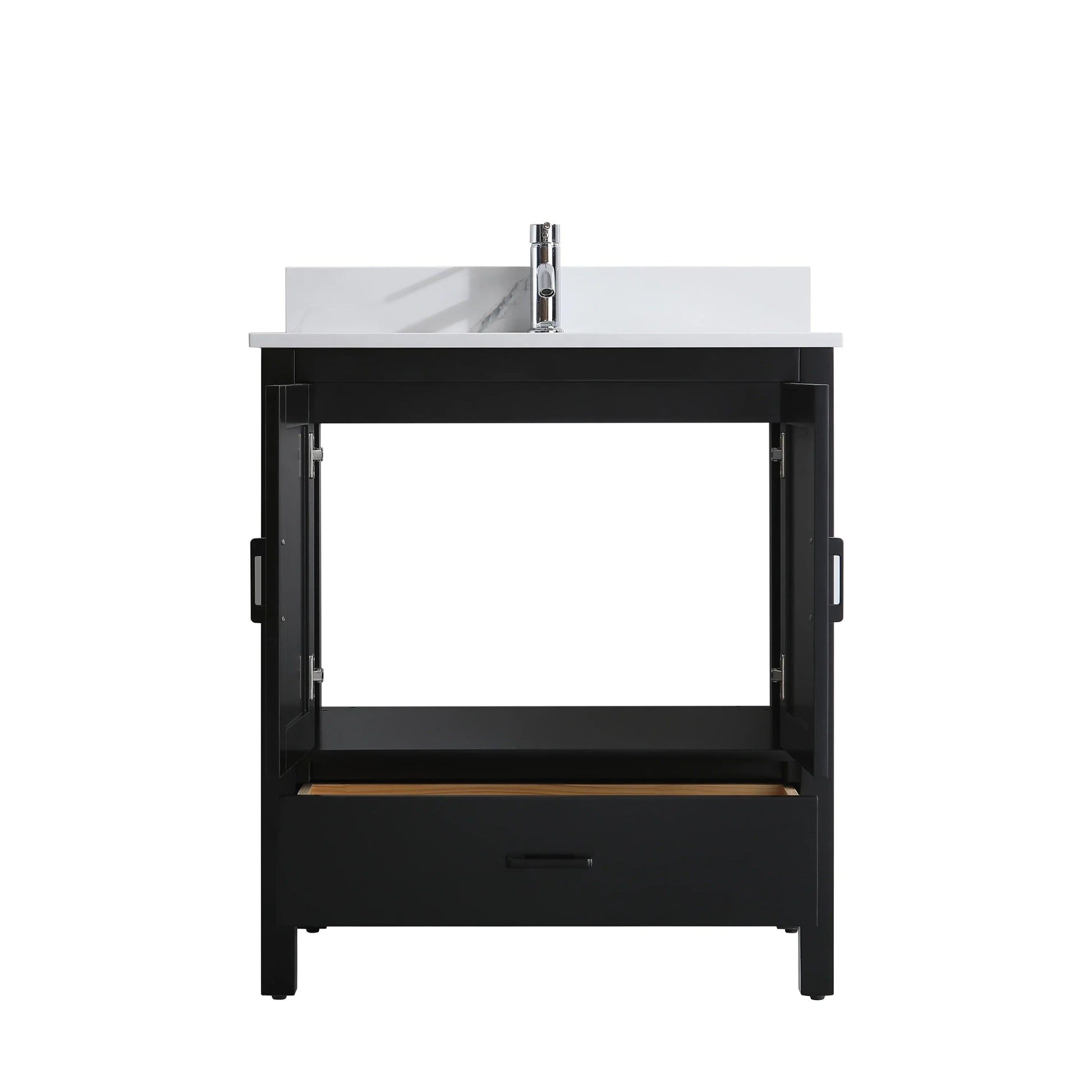 30" Black Freestanding Single Sink Bathroom Vanity with Engineered Calcutta Marble Countertop-Migration_Bathroom Vanities-DECOROLALA