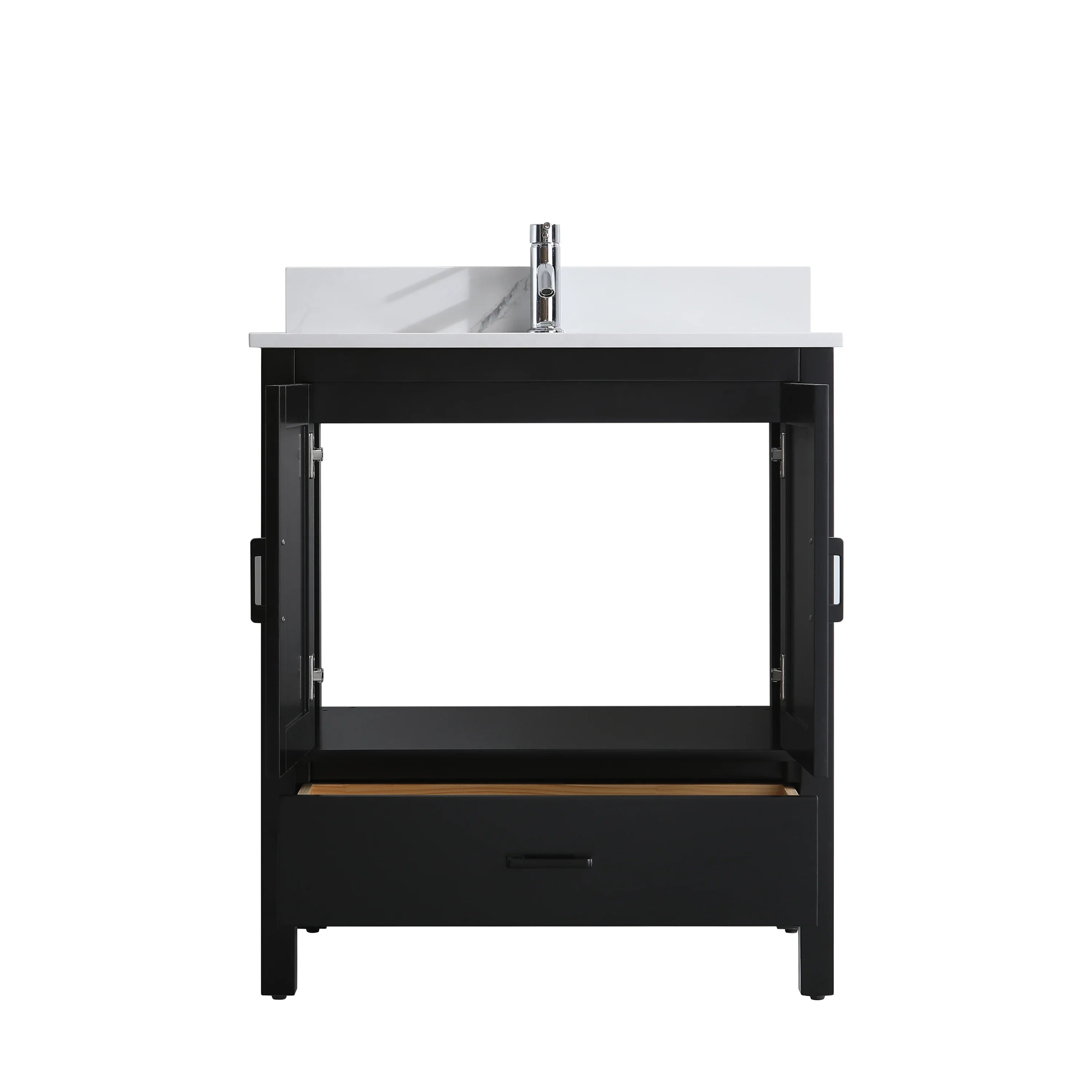 30" Black Freestanding Single Sink Bathroom Vanity with Engineered Calcutta Marble Countertop-Migration_Bathroom Vanities-DECOROLALA