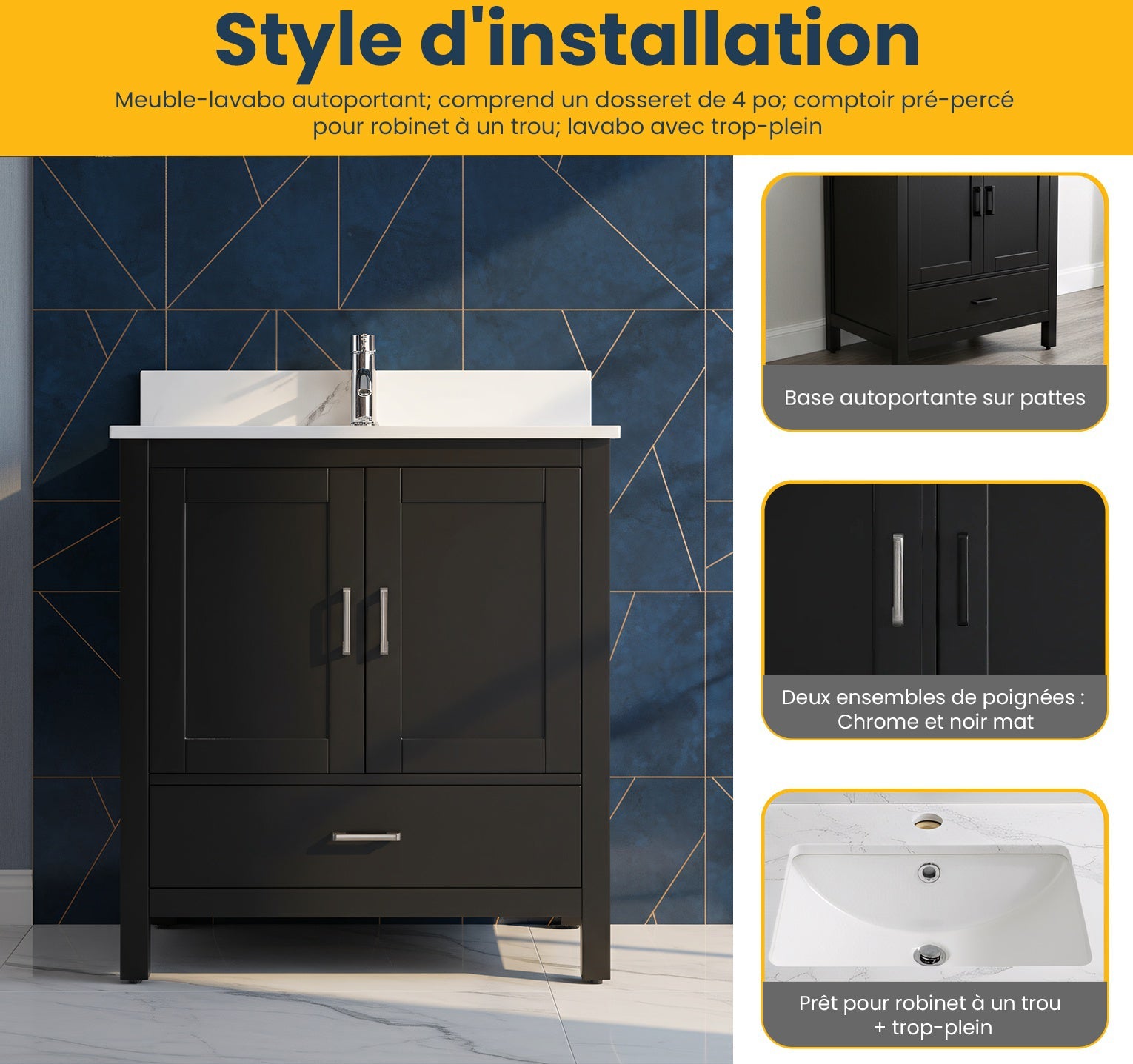 30" Black Freestanding Single Sink Bathroom Vanity with Engineered Calcutta Marble Countertop-Migration_Bathroom Vanities-DECOROLALA