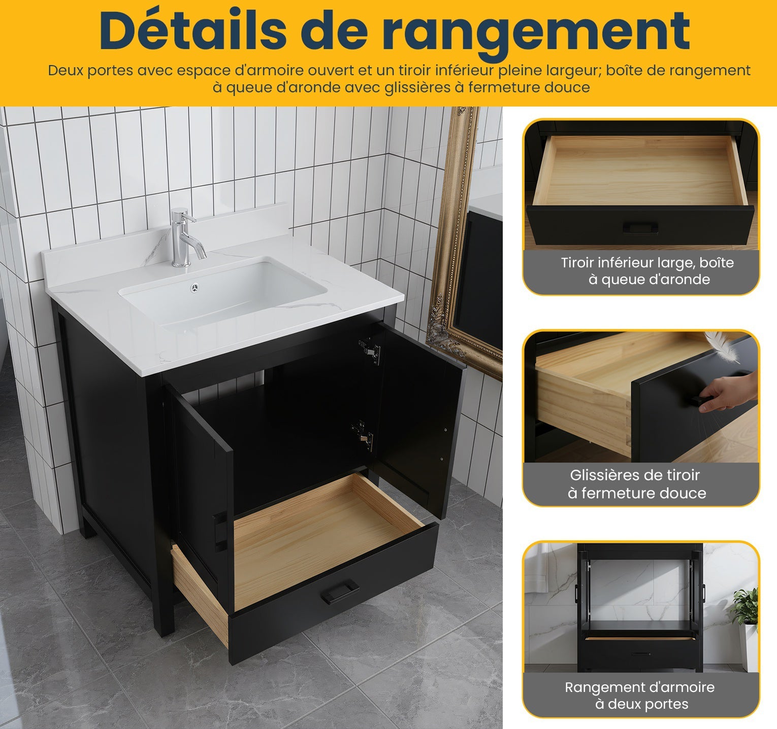 30" Black Freestanding Single Sink Bathroom Vanity with Engineered Calcutta Marble Countertop-Migration_Bathroom Vanities-DECOROLALA