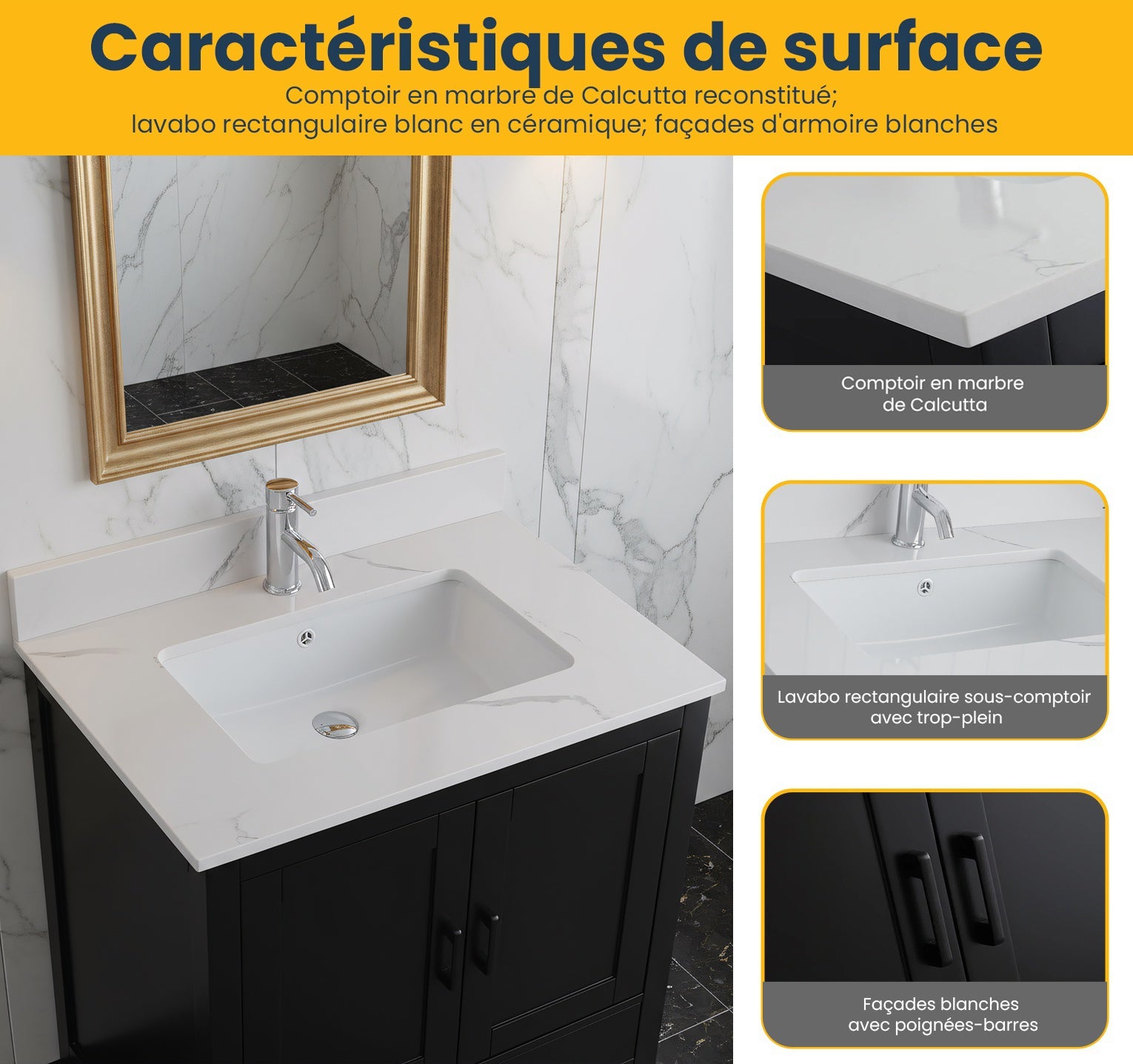 30" Black Freestanding Single Sink Bathroom Vanity with Engineered Calcutta Marble Countertop-Migration_Bathroom Vanities-DECOROLALA