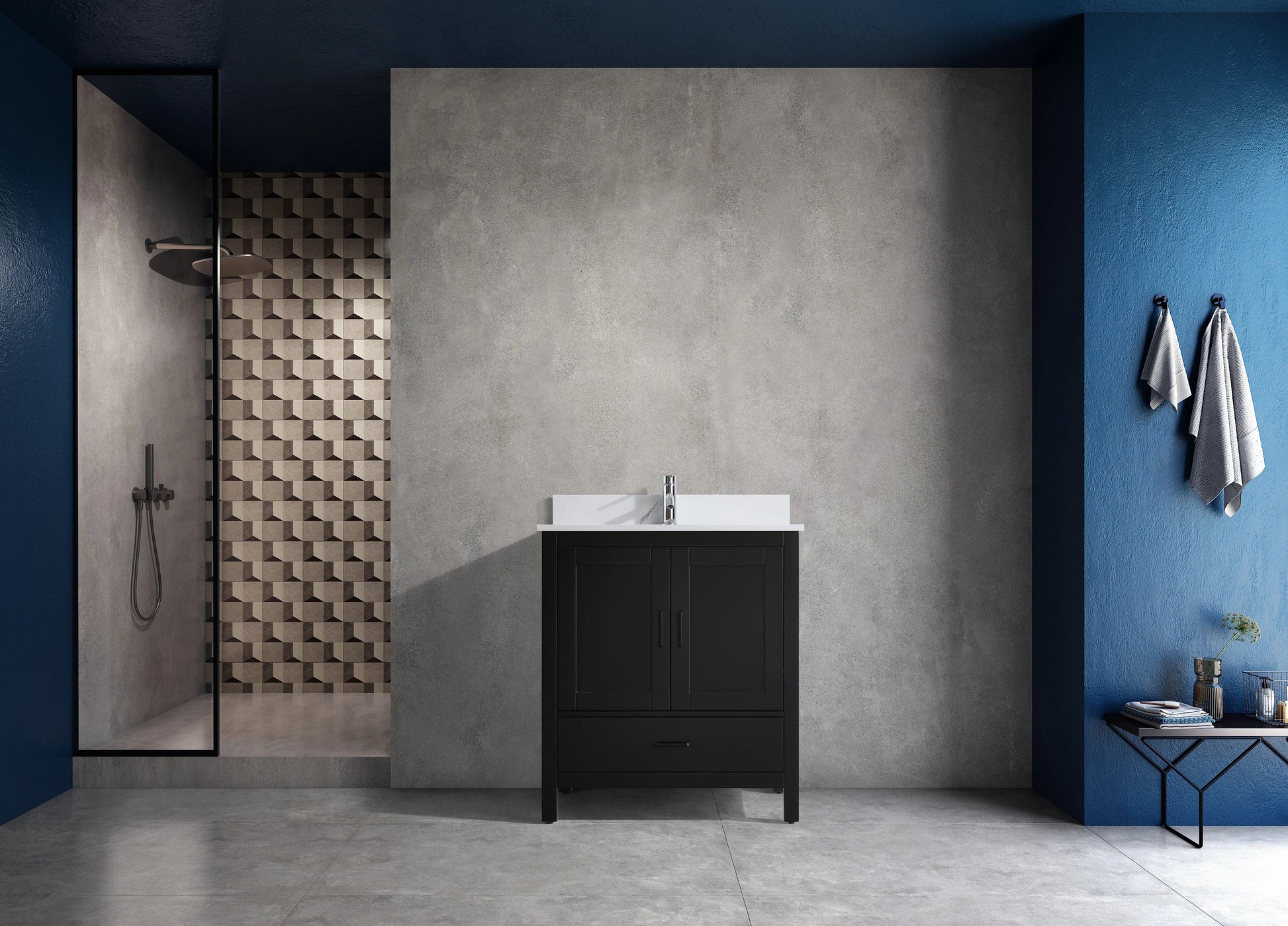 30" Black Freestanding Single Sink Bathroom Vanity with Engineered Calcutta Marble Countertop-Migration_Bathroom Vanities-DECOROLALA